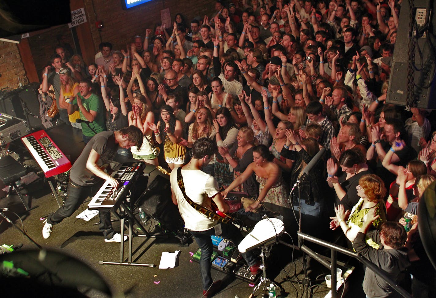 (Marlin Levison*mlevison@startribune.com.) 06/11/2011 Band Foster the People plays the Fine Line Music Cafe in downtown Minneapolis. IN THIS PHOTO: Foster the People play to a sold-out house at the Fine Line Music Cafe. ORG XMIT: MIN2013073018370010