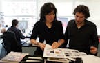 (NYT24) NEW YORK -- Oct. 3, 2004 -- GOURMET-COOKBOOK -- Ruth Reichl and Richard Ferretti of Gourmet magazine in the office in New York on Sept. 21, 20