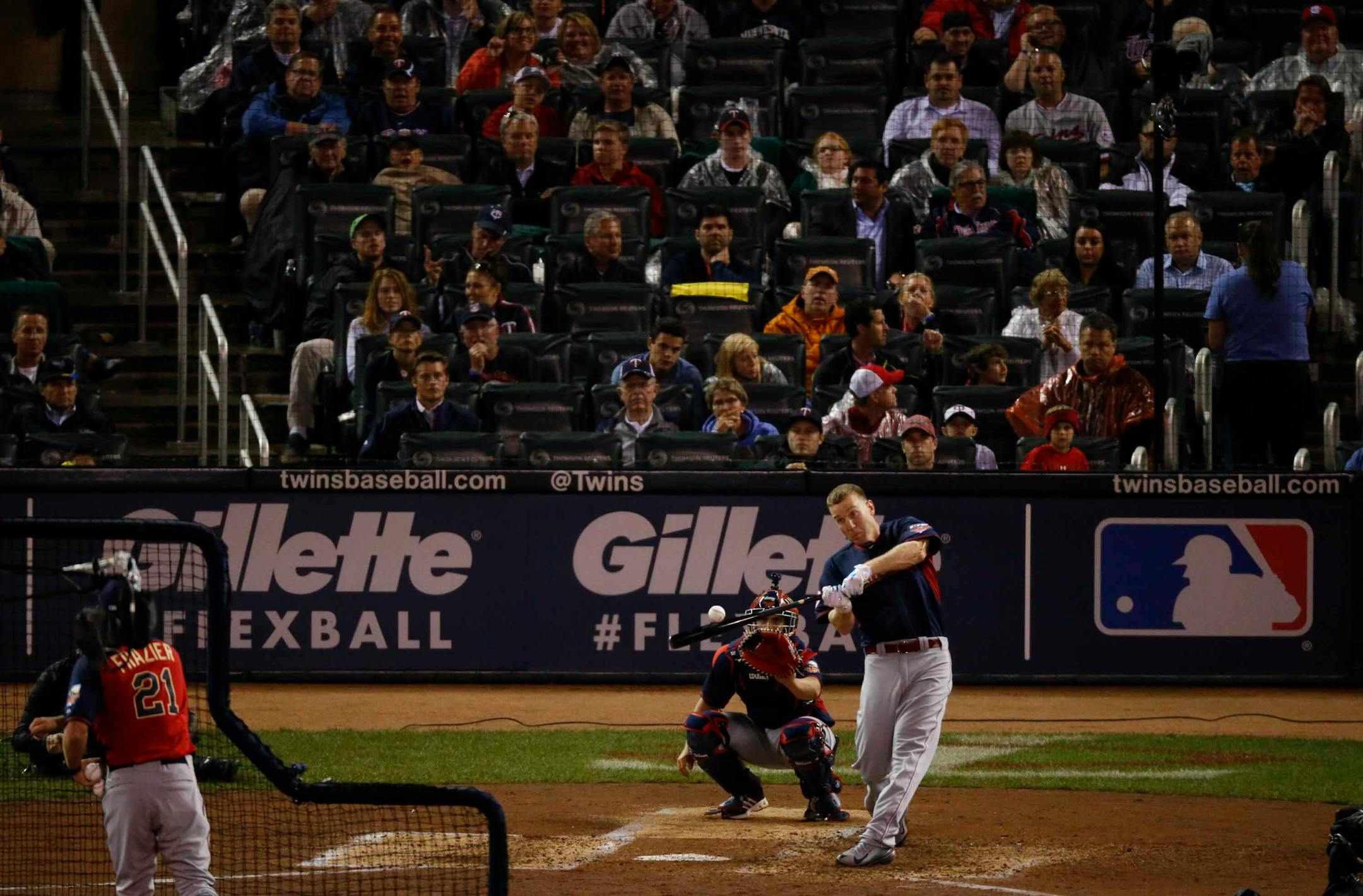 Todd Frazier of the Cincinnatti Reds beat Giancarlo Stanton of the Miami Marlins 1-0 in their third round match in the Home Run Derby Monday night. ] JEFF WHEELER • jeff.wheeler@startribune.com The Home Run Derby was held Monday night, July 14, 2014 at Target Field in Minneapolis.