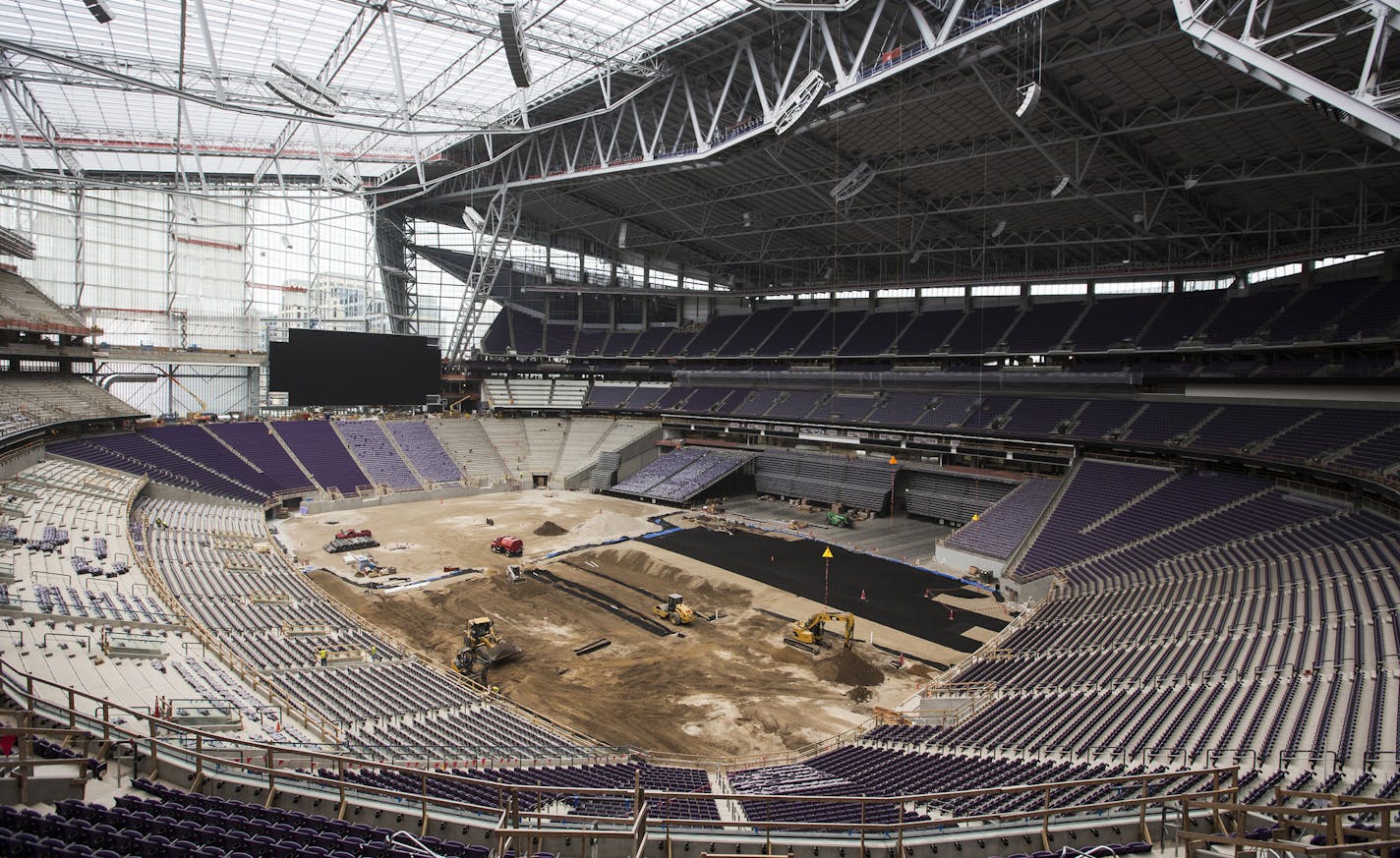 A view of the 90% complete U.S. Bank Stadium in Minneapolis on Tuesday, February 16, 2016. ] (Leila Navidi/Star Tribune) leila.navidi@startribune.com