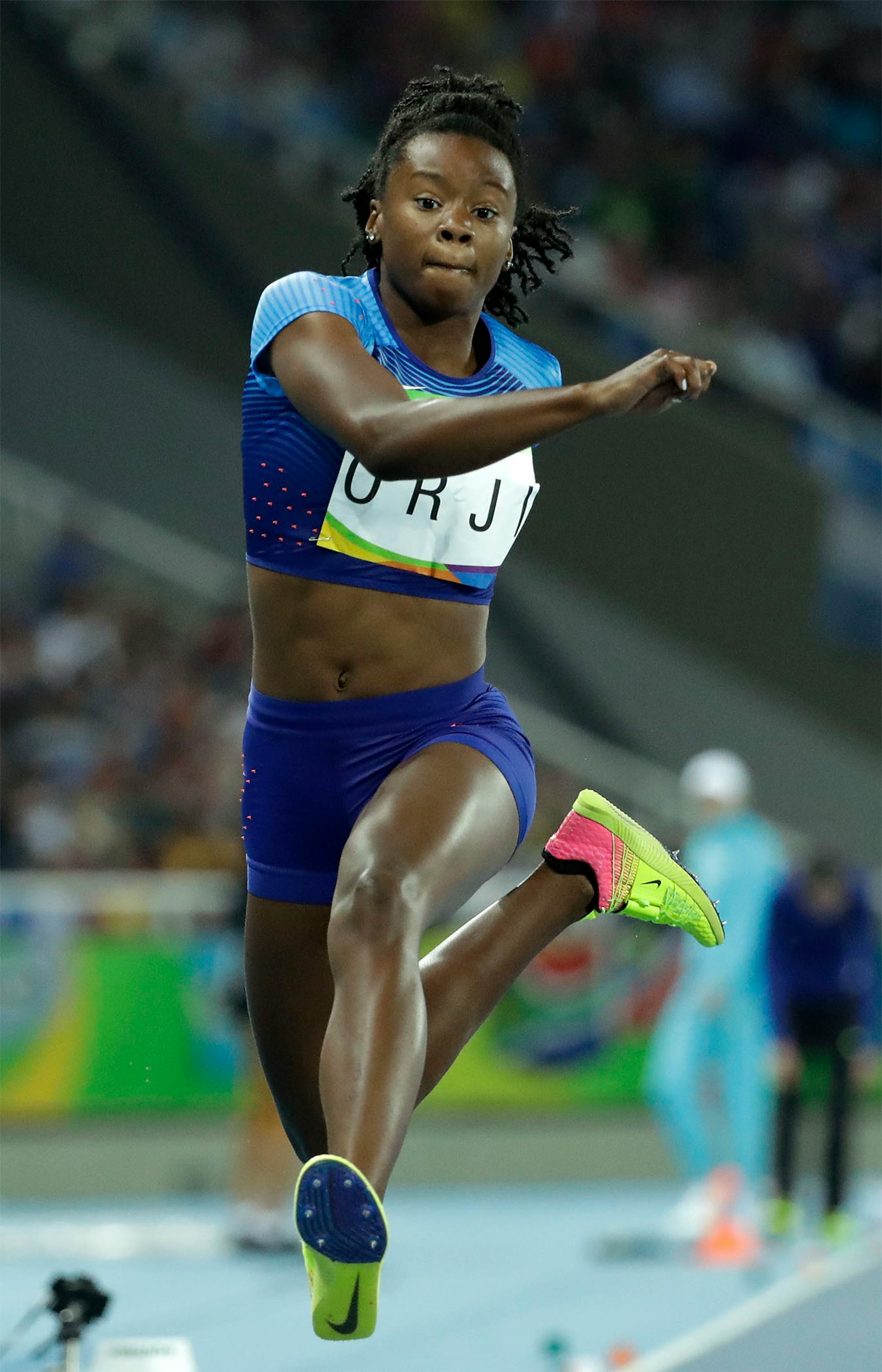 United States' Keturah Orji makes an attempt in the women's triple jump final during the athletics competitions of the 2016 Summer Olympics at the Olympic stadium in Rio de Janeiro, Brazil, Sunday, Aug. 14, 2016.