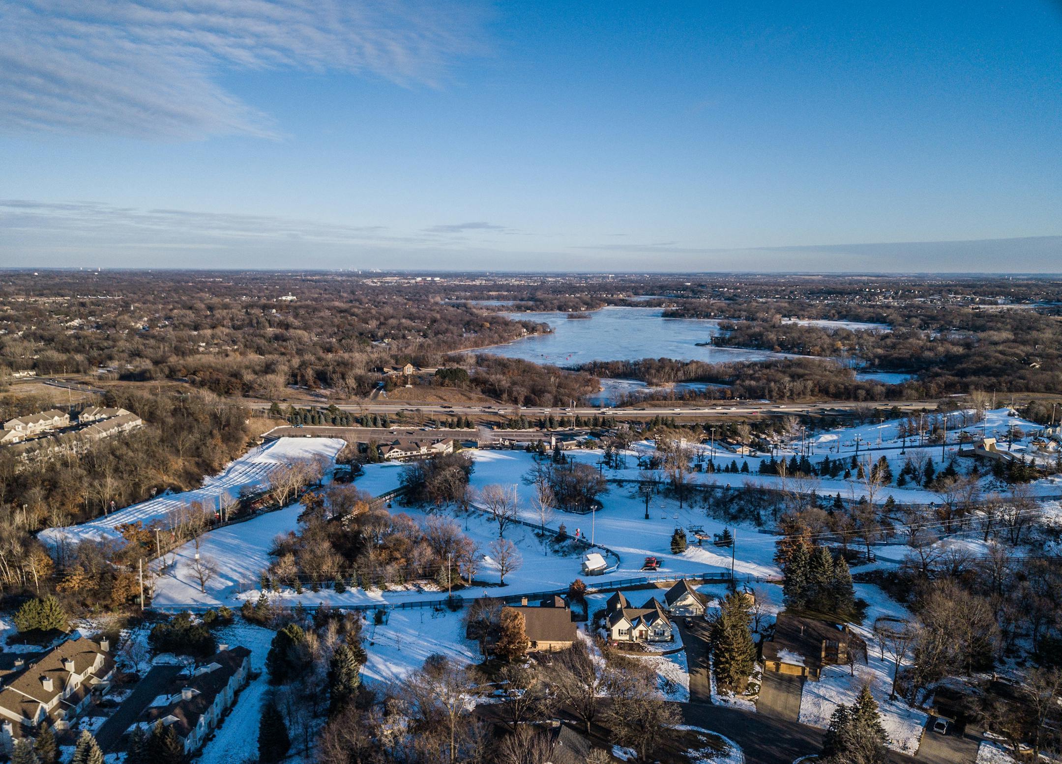 A dusting of snow couldn't deliver a white Christmas to the Twin Cities. Buck Hill's artificial snow contrasted with a brown landscape in Burnsville.