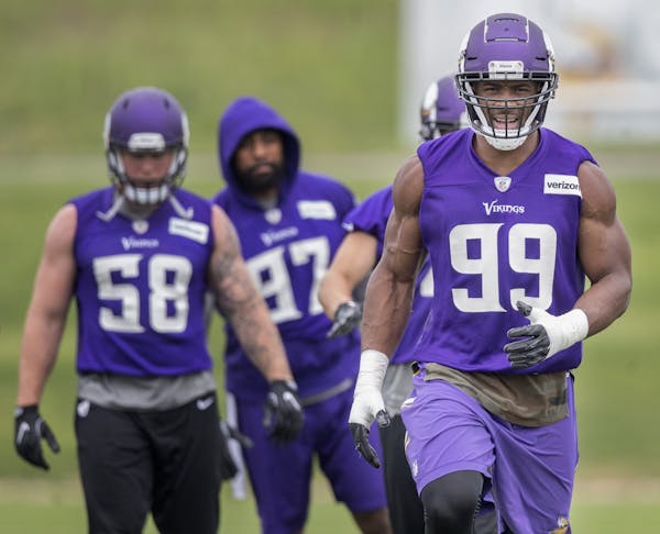 Defensive end Danielle Hunter took to the field for the first day of mandatory Vikings three-day minicamp at the TCO Vikings Performance Center, Tuesd