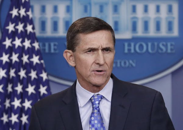 FILE - In this Feb. 1, 2017, file photo, then-National Security Adviser Michael Flynn speaks during the daily news briefing at the White House, in Was