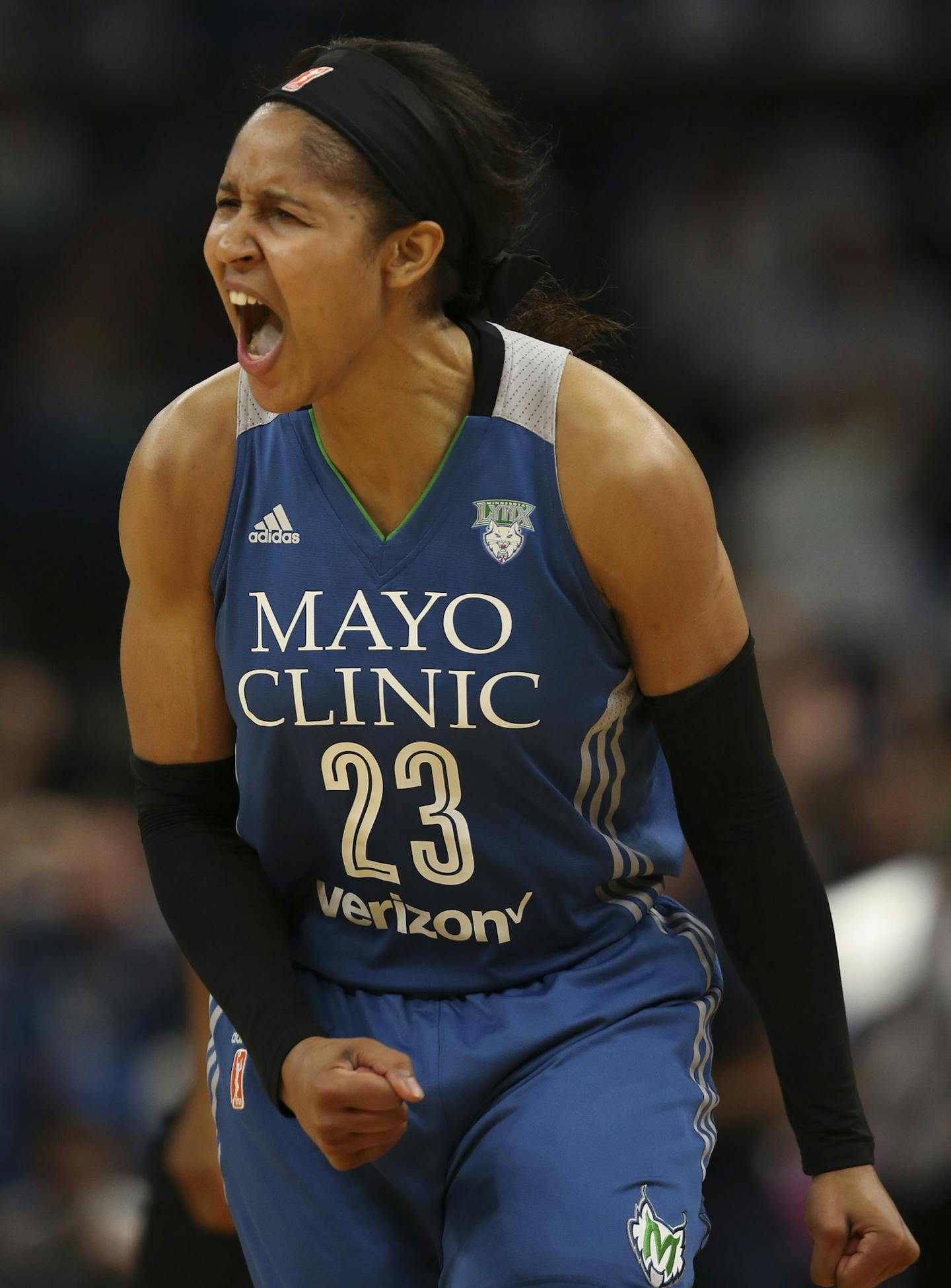 Minnesota Lynx forward Maya Moore (23) reacted to teammate Lindsay Whalen being fouled near the end of the second quarter. ] JEFF WHEELER &#xef; jeff.wheeler@startribune.com The Minnesota Lynx faced the Los Angeles Sparks in Game 2 of their WNBA Championship series Tuesday night, October 11, 2016 at Target Center in Minneapolis.