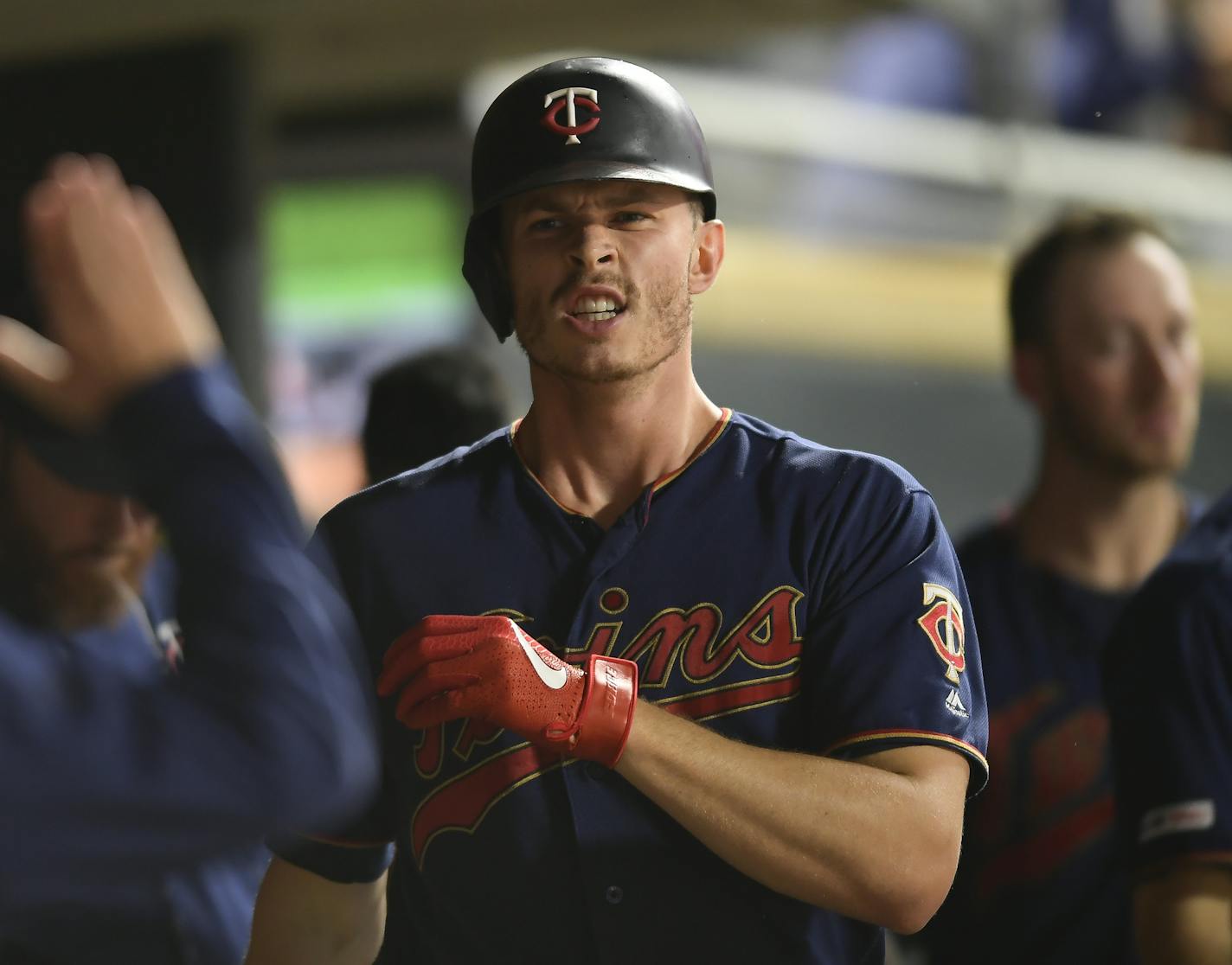 Minnesota Twins right fielder Max Kepler (26) celebrated his solo home run with teammates in the bottom of the fifth inning against the Cleveland Indians. ] Aaron Lavinsky &#x2022; aaron.lavinsky@startribune.com The Minnesota Twins played the Cleveland Indians on Saturday, Aug. 10, 2019 at Target Field in Minneapolis, Minn.