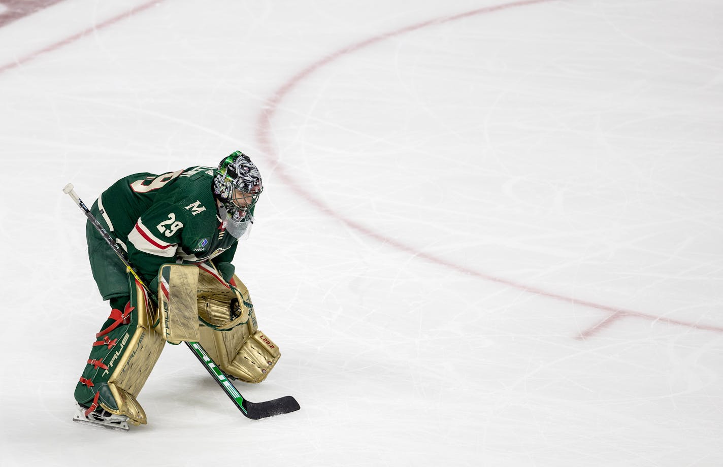 Marc Andre Fleury (29) of the Minnesota Wild during Round 1, Game 6 of the NHL playoffs Friday, April 28, 2023, at Xcel Energy Center in St. Paul, Minn. ] CARLOS GONZALEZ • carlos.gonzalez@startribune.com.