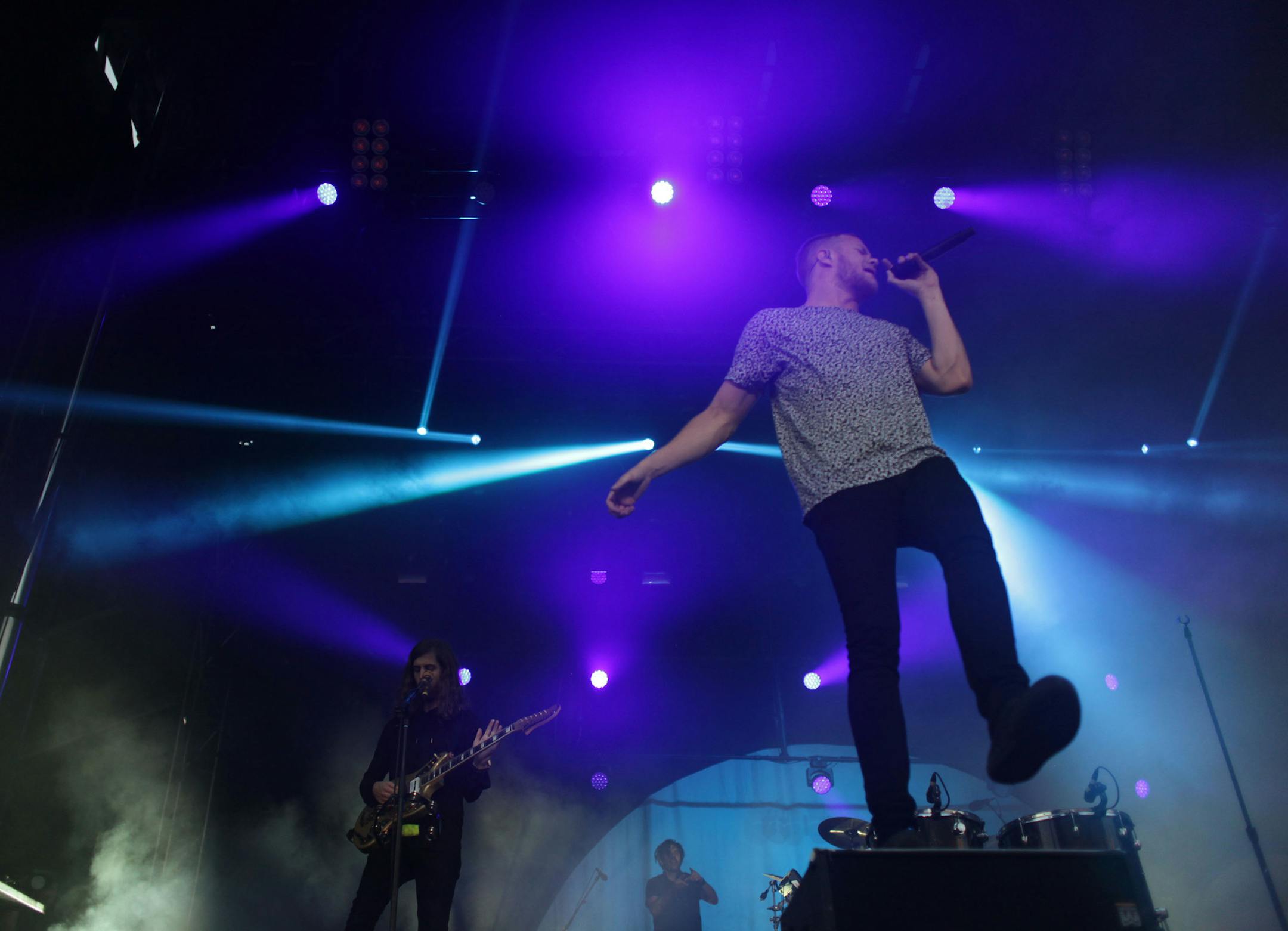 Dan Reynolds of Imagine Dragons performs at the All Star Concert on Saturday night at TCF Bank Stadium. ] MONICA HERNDON monica.herndon@startribune.com Minneapolis, MN 07/12/14