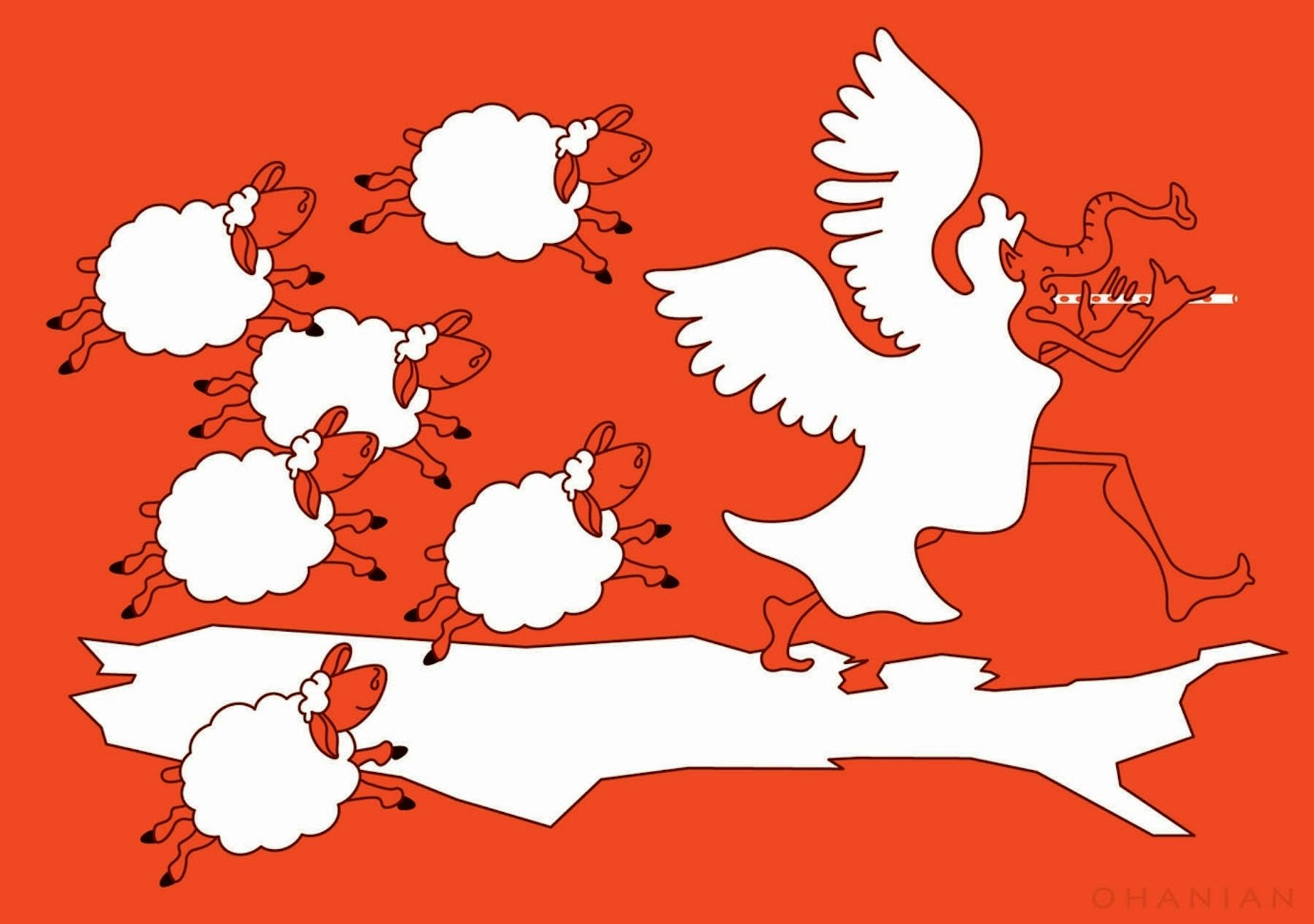 This artwork by Nancy Ohanian relates to the blind devotion of conservative Republicans.