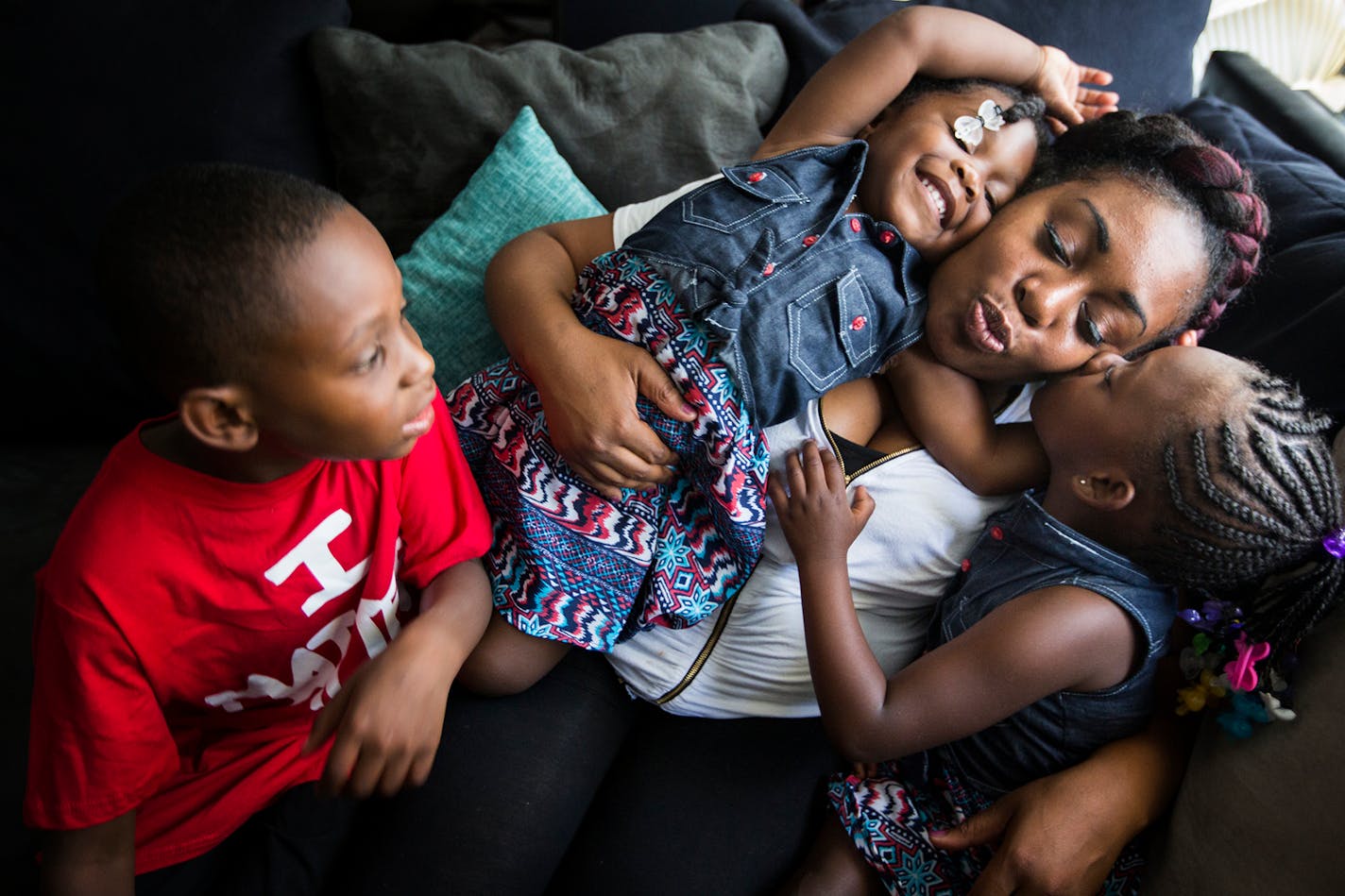 Autumn Mason with her children King, 7, Reality, 2, and Reign, 4. Mason delivered Reality while incarcerated at Shakopee women's prison in 2014, when decades-old policies governed the treatment of pregnant inmates. She was shackled after childbirth and not allowed to pump her milk after breastfeeding her daughter in the hospital.