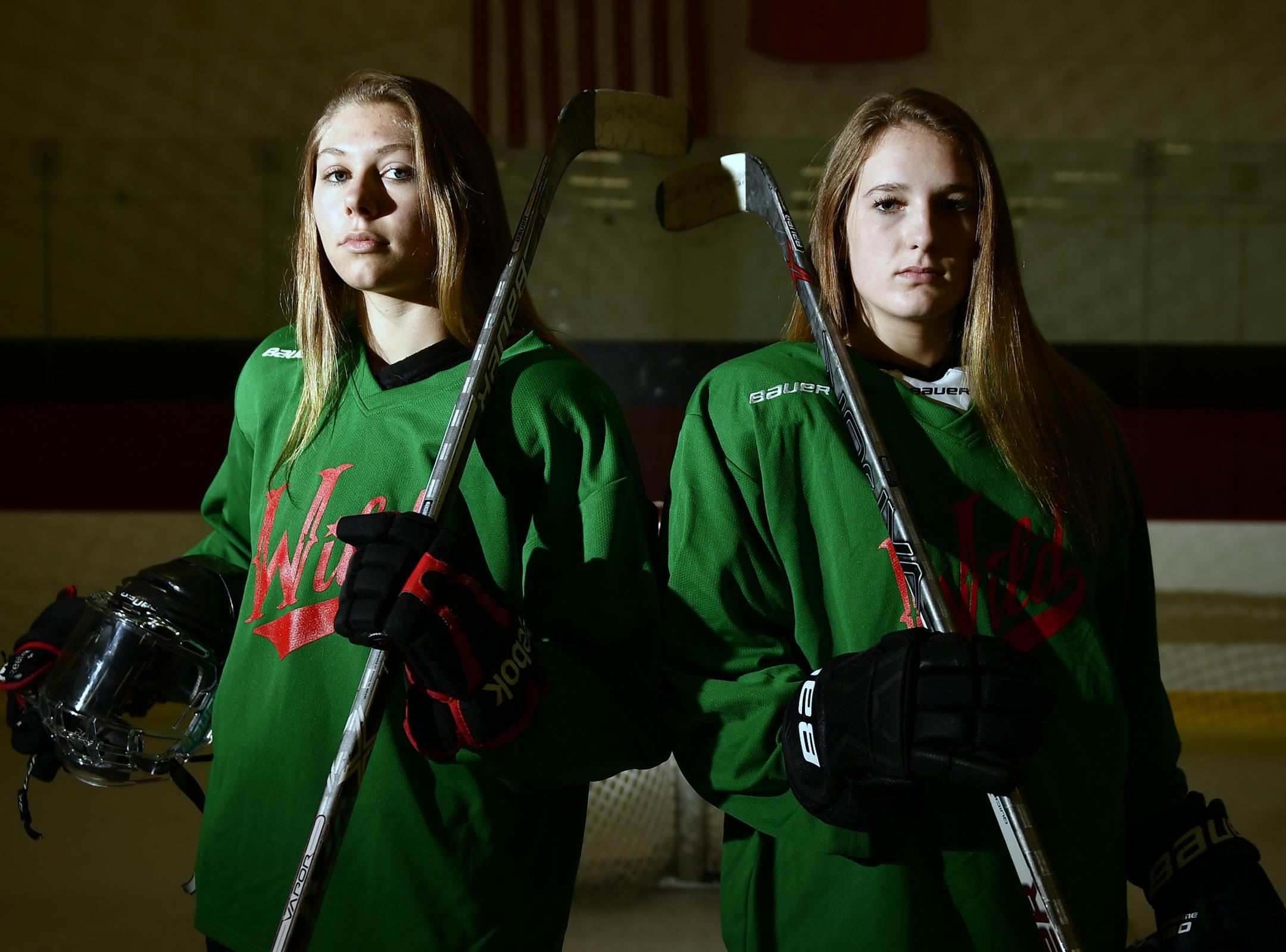 Centennial girls' hockey players Anneke Linser, left, and Gabbie Hughes know how to finish (140 goals combined). (Aaron Lavinsky, Star Tribune photo)