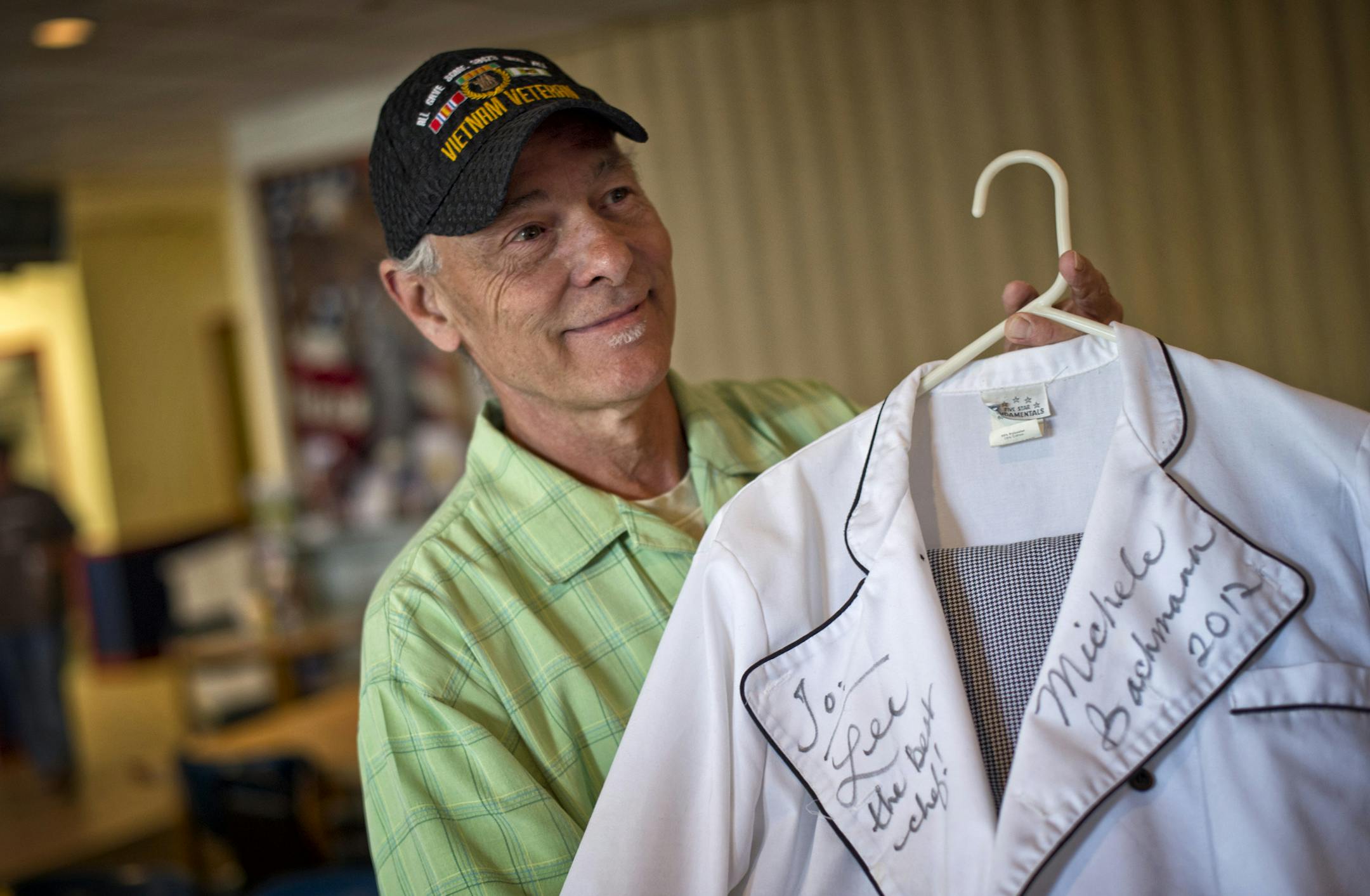 Lee Goodyear, bartender and chef at American Legion Post 225 in Forest Lake, said he will miss Michele Bachmann and that she has been good to veterans. He proudly showed off his chef's jacket she autographed for him during one of the many times she has been there. Wednesday, May 29, 2013 ] GLEN STUBBE * gstubbe@startribune.com