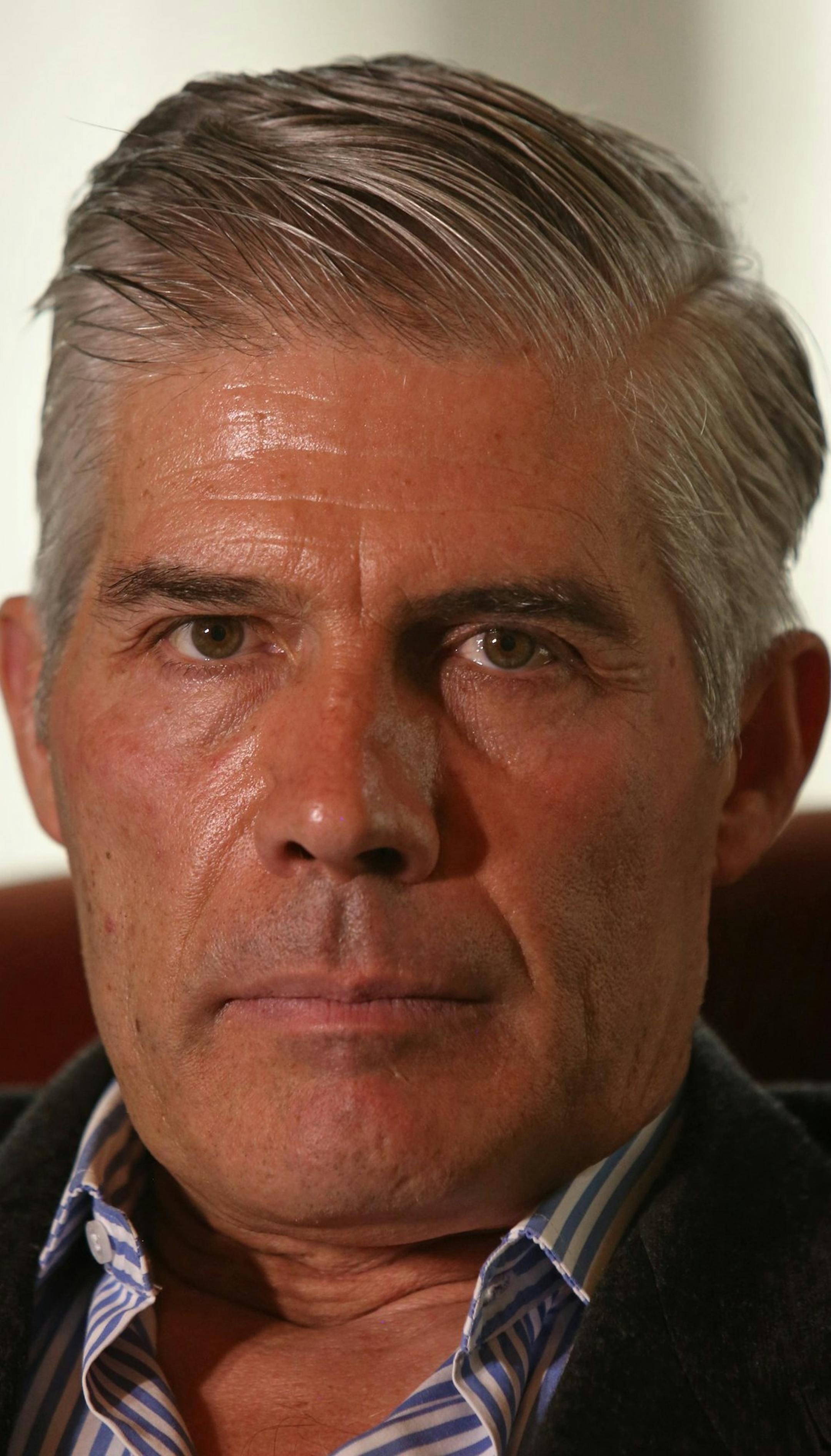 In this Oct. 31, 2013 photo, Peru-based developer Fernando Palazuelo poses for photos at The Inn on Ferry Street in Detroit. Palazuelo, a prospective buyer of the sprawling former Packard plant that for years has been a symbol of Detroit's decline, said he plans to live at the site as he redevelops the property. He says he'll build an apartment for himself and has a roughly $350 million plan to use the site for residential, retail, offices, light industry, recreation and art. (AP Photo/Detroit F