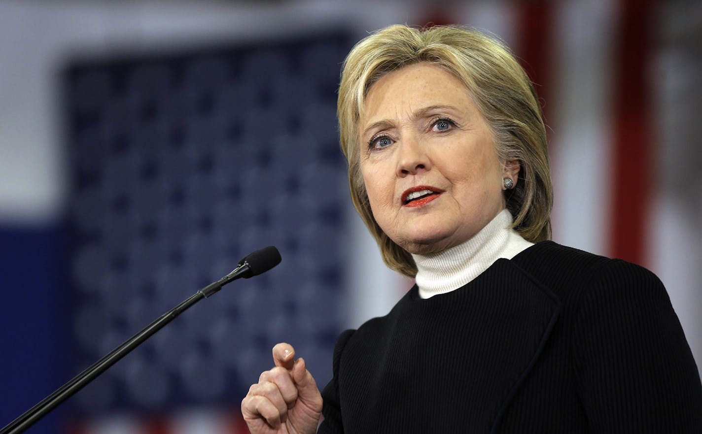 Democratic presidential candidate Hillary Clinton speaks at her first-in-the-nation presidential primary campaign rally, Tuesday, Feb. 9, 2016, in Hooksett, N.H. (AP Photo/Matt Rourke)