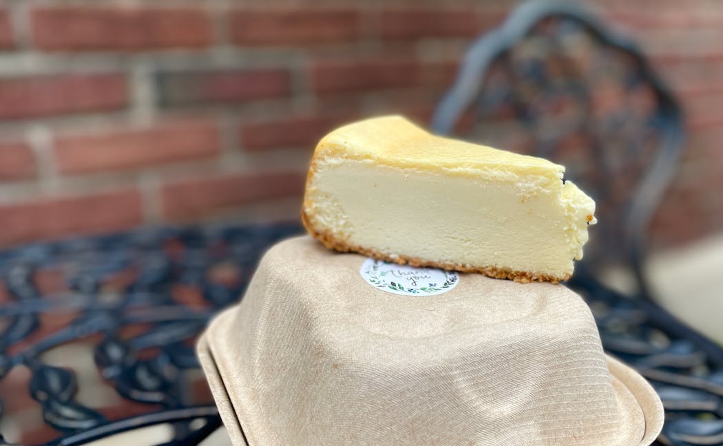 A divine slice of Muddy Paws’ classic New York-style cheesecake.