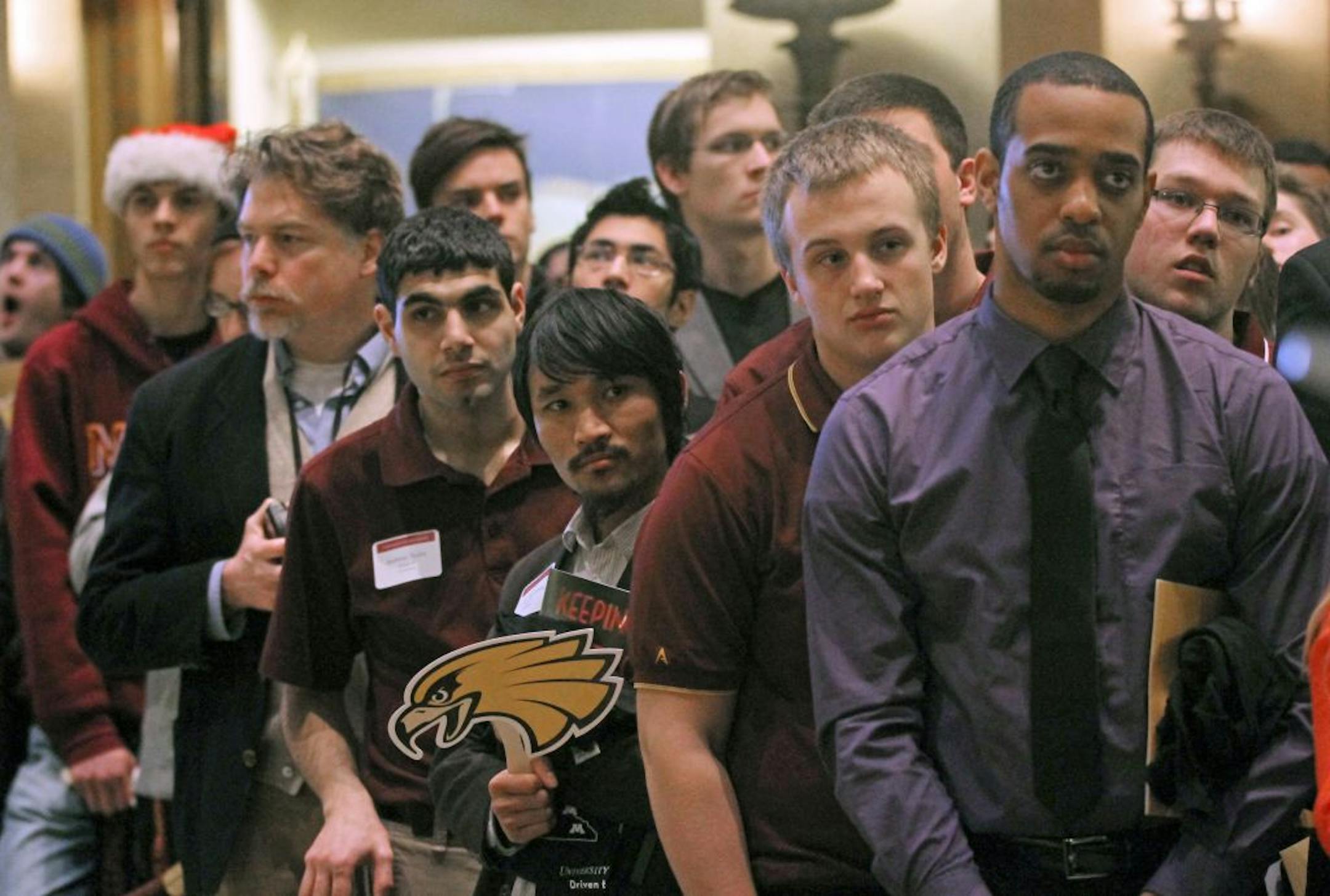 Hundreds of students from the U's five campuses crowded into the Capitol rotunda to rally behind the U's request for an additional $91.6 million.