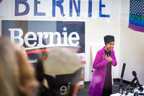 Rep. Ilhan Omar spoke to a packed crowd of canvassers at Bernie 2020 Des Moines, Iowa, Field Office.