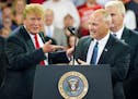President Donald Trump welcomed Minnesota then-Congressional candidate for Pete Stauber on stage at an event in June 2018.