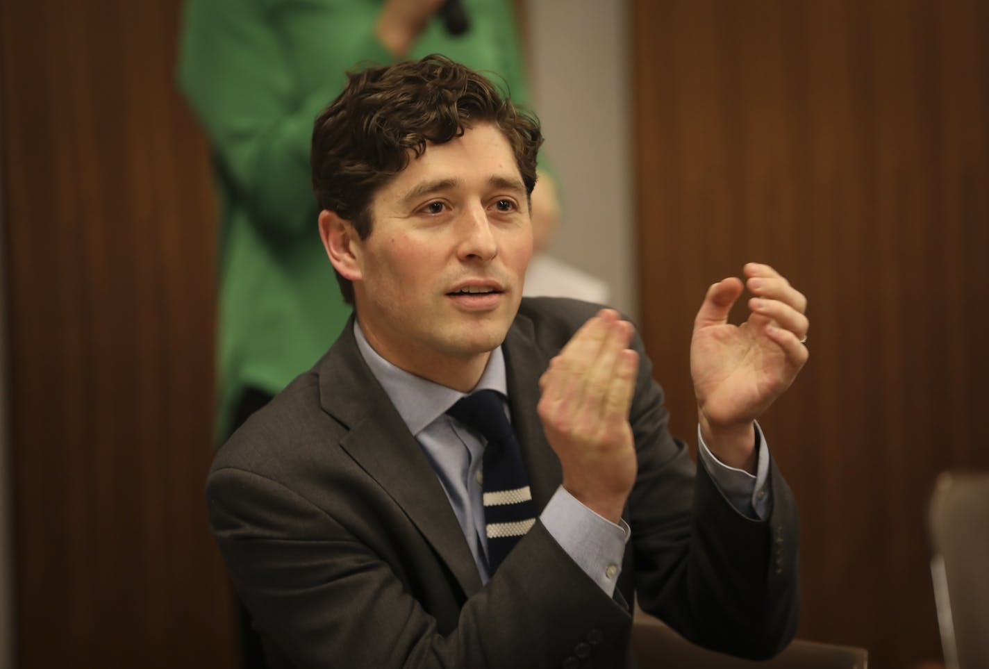 Mayor Jacob Frey at a community meeting about public safety on March 28, 2018 at the Davis Center in Minneapolis, Minn. Mayor Jacob Frey and Council President Lisa Bender held their first of two community forums about public safety.