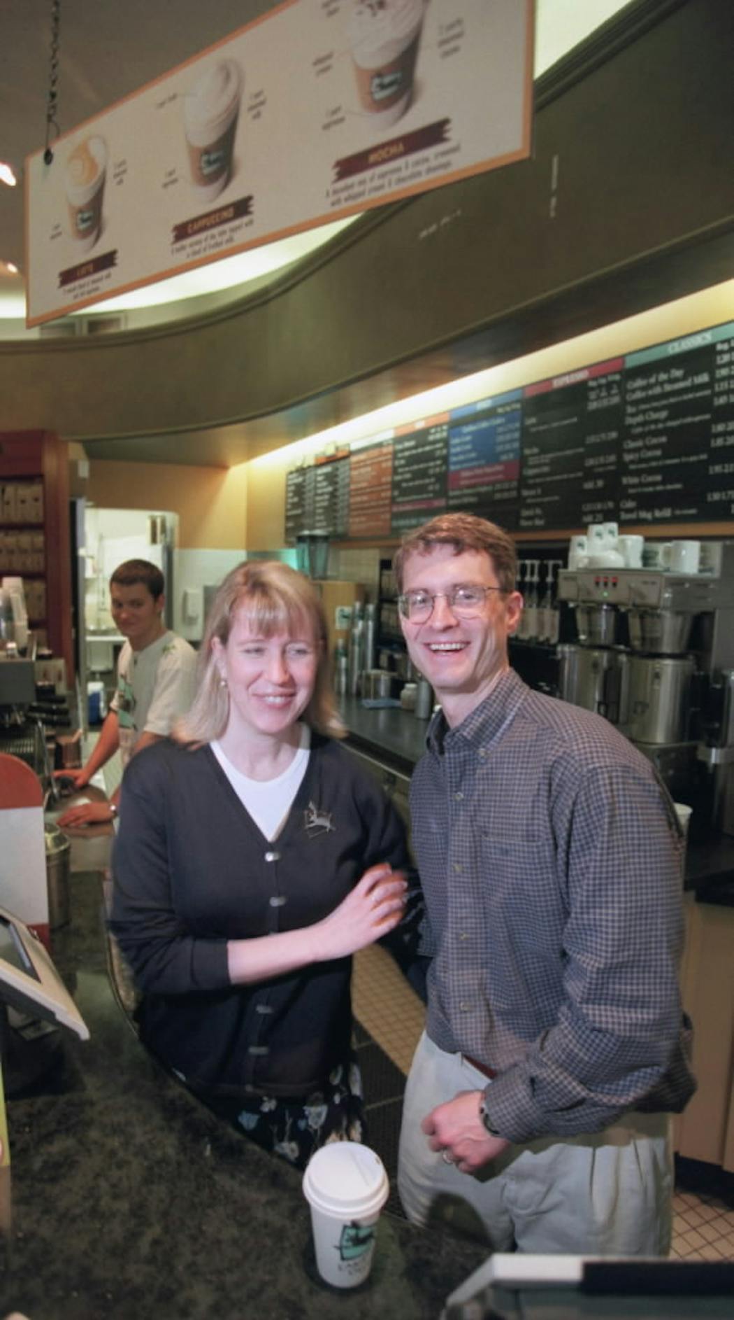 Caribou Coffee co-founders Kim and John Puckett at their original location in 1992.