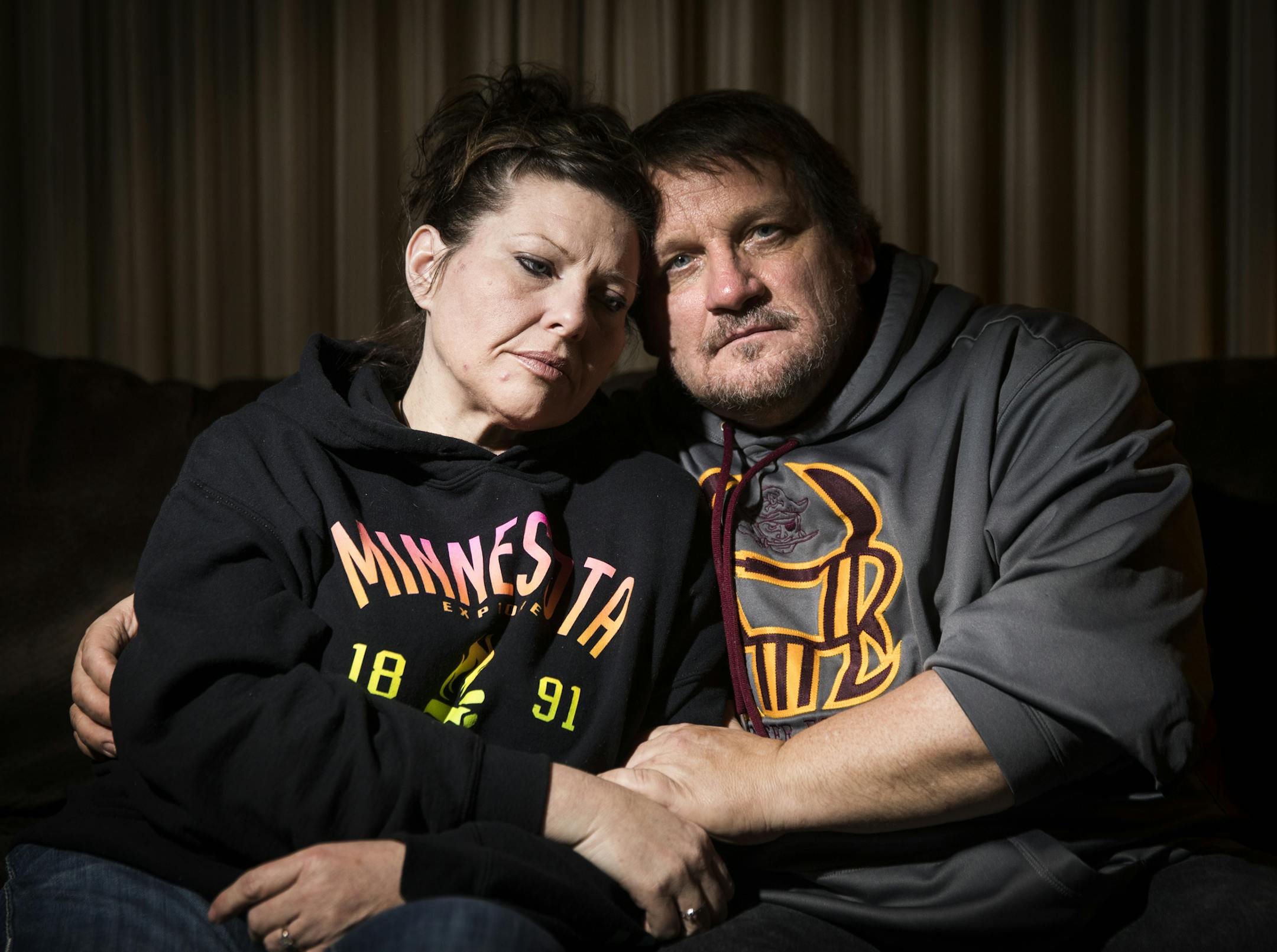 "My son is the victim, and he is the one being punished," said Tonya Hurley, with husband Dale at home in Blue Earth, Minn.