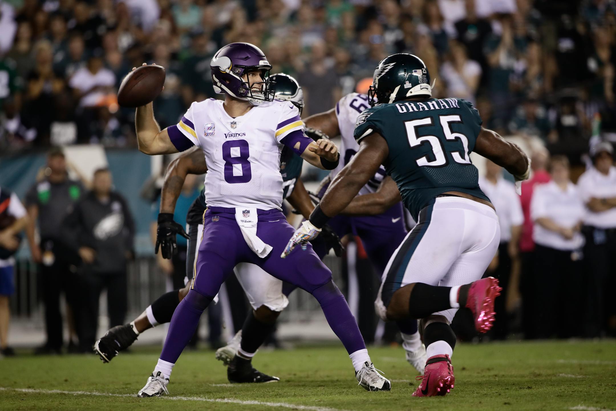 It's become a common theme to see Vikings quarterback Kirk Cousins make throws with defenders in his face this season, and he's proving he can deliver when he's under fire.