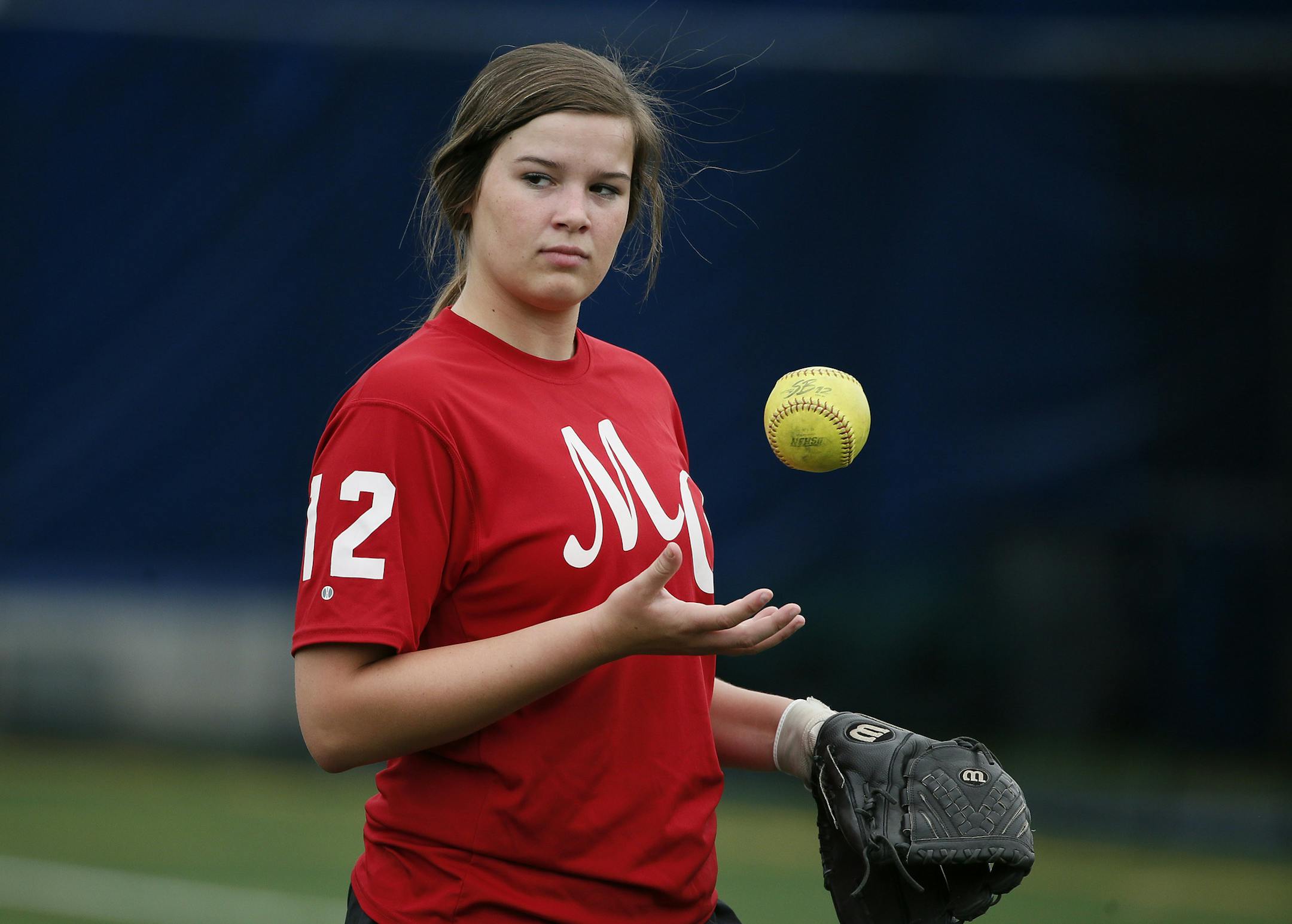 Sydney Smith during softball practice at Maple Grove high Tuesday April 8, 2014 in Maple Grove , MN. ]JERRY HOLT jerry.holt@startribune.com