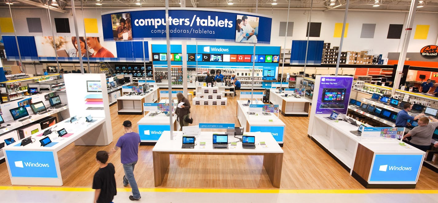 This undated photo provided by Microsoft, shows windows store at Best Buy. Best Buy announced Thursday, June 13, 2013, it is partnering with Microsoft to feature a store-within-a-store for its Windows products, the latest major consumer electronics retailer to acknowledge advantages of the brick-and-mortar format (AP Photo/Microsoft Corp) ORG XMIT: MIN2013061315154444