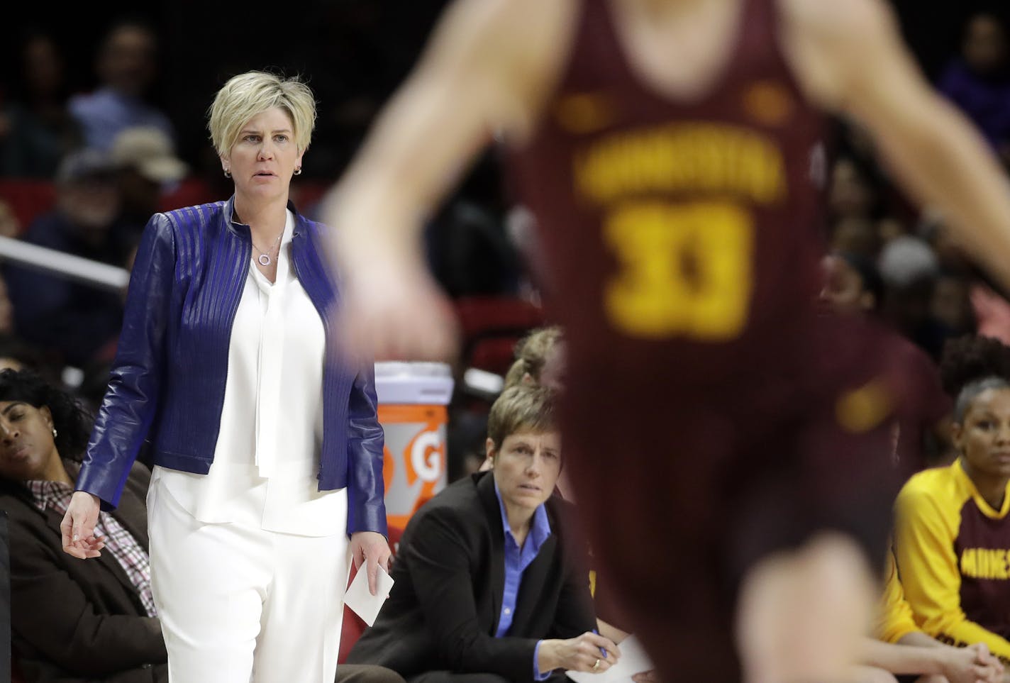 Minnesota head coach Marlene Stollings, last season vs. Maryland.