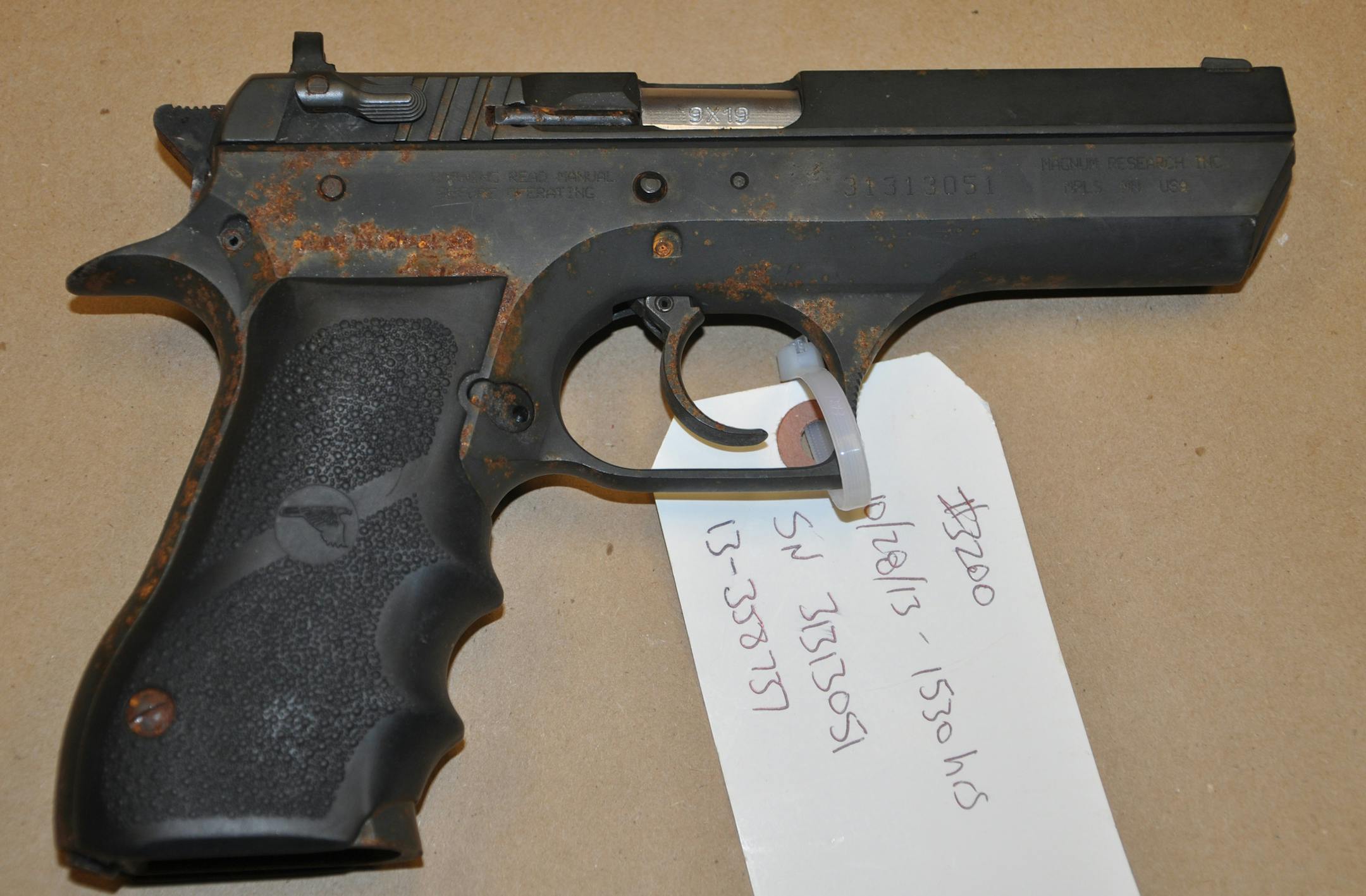 9mm (9x19) Desert Eagle pistol from Terrance Franklin investigation press conference with Minneapolis Police on 3/5/2014. Photo credit: Minndapolis Police Dept.