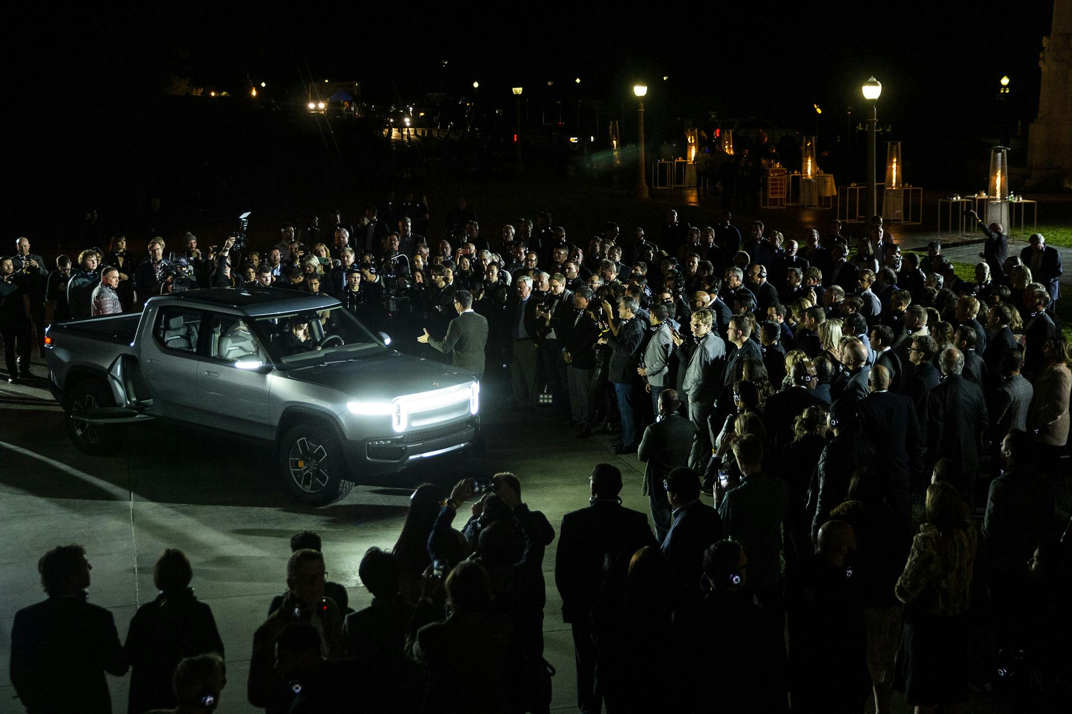 Rivian CEO RJ Scaringe unveils the Rivian R1T electric truck at an event at the Griffith Observatory on Nov. 26, 2018 in Los Angeles, Calif. (Kent Nishimura/Los Angeles Times/TNS)