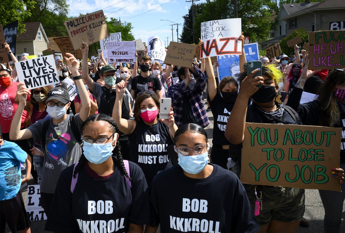 Protesters outside Minneapolis police union headquarters Friday, June 12, demanded the resignation of its president, Bob Kroll.