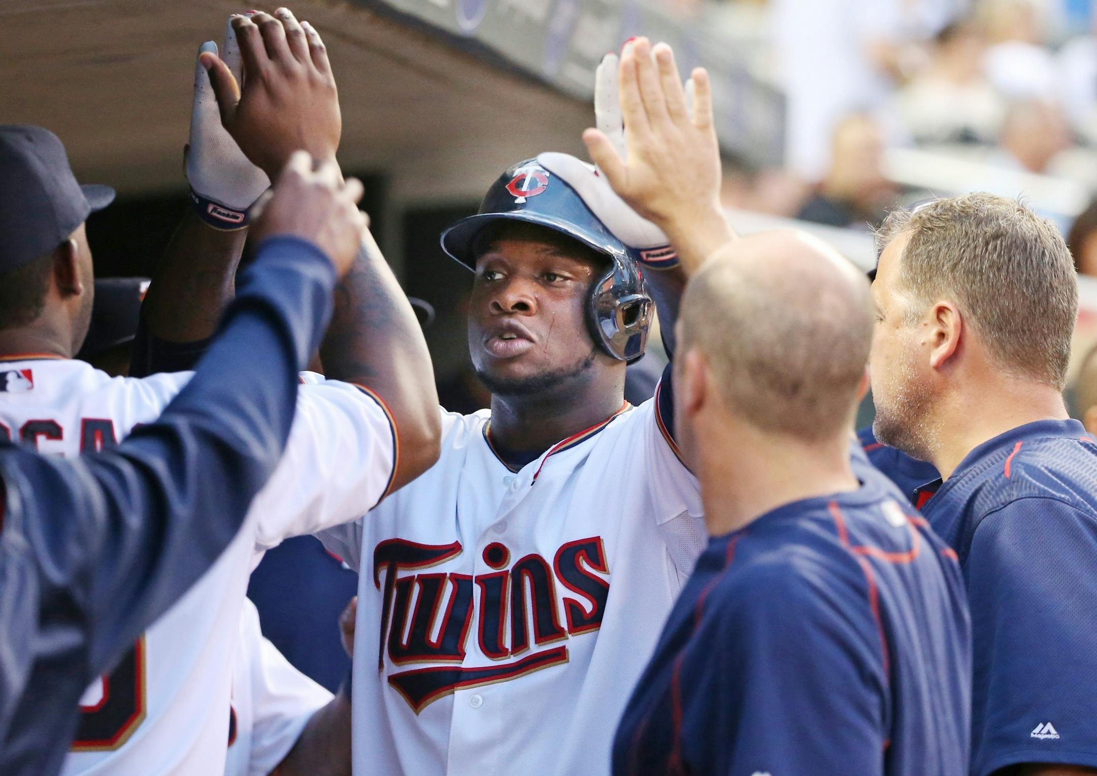 Minnesota Twins designated hitter Miguel Sano continued his tear on Tuesday by collecting three hits, including his 14th home run in the Twins' 8-6 victory over the White Sox.