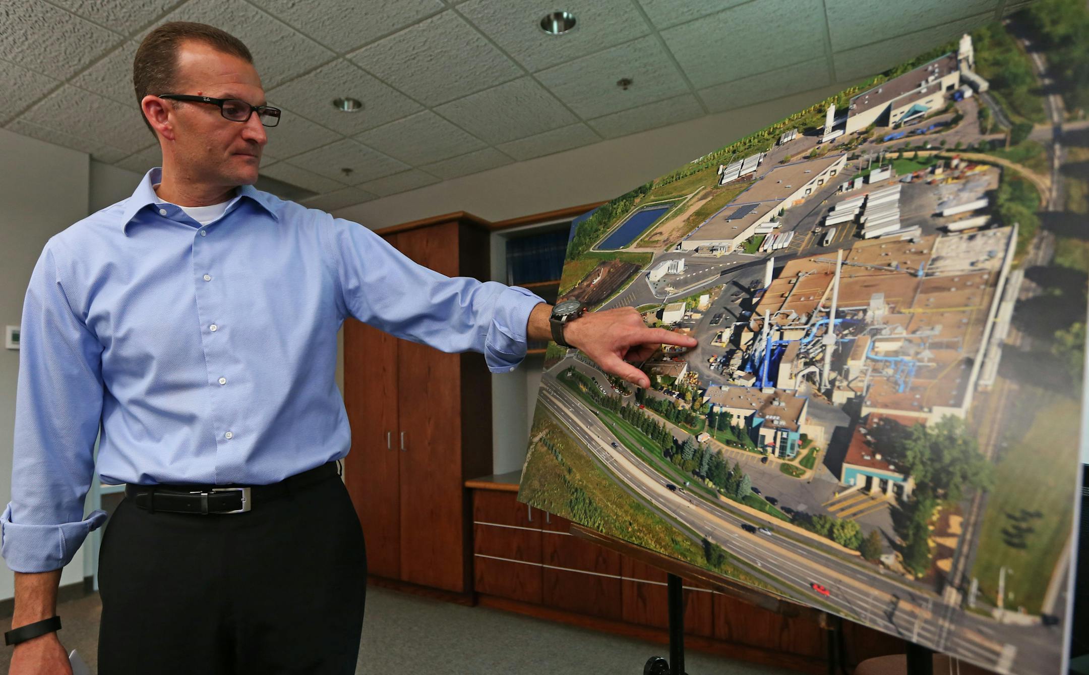 Daniel Leach, Gopher Resource Chief Business Development Officer explained the operations of Gopher Resource on a large photograph. Eagan-based Gopher Resource recycles the lead and plastic out of millions of car/truck batteries a year (That equals 540 million pounds of lead and 30 million pounds of plastic each year.) Gopher Resource has plants in Eagan, Mn. and Florida. The company added 72 workers last year in Minnesota, and just opened a Florida plant, and is increasing total production abou
