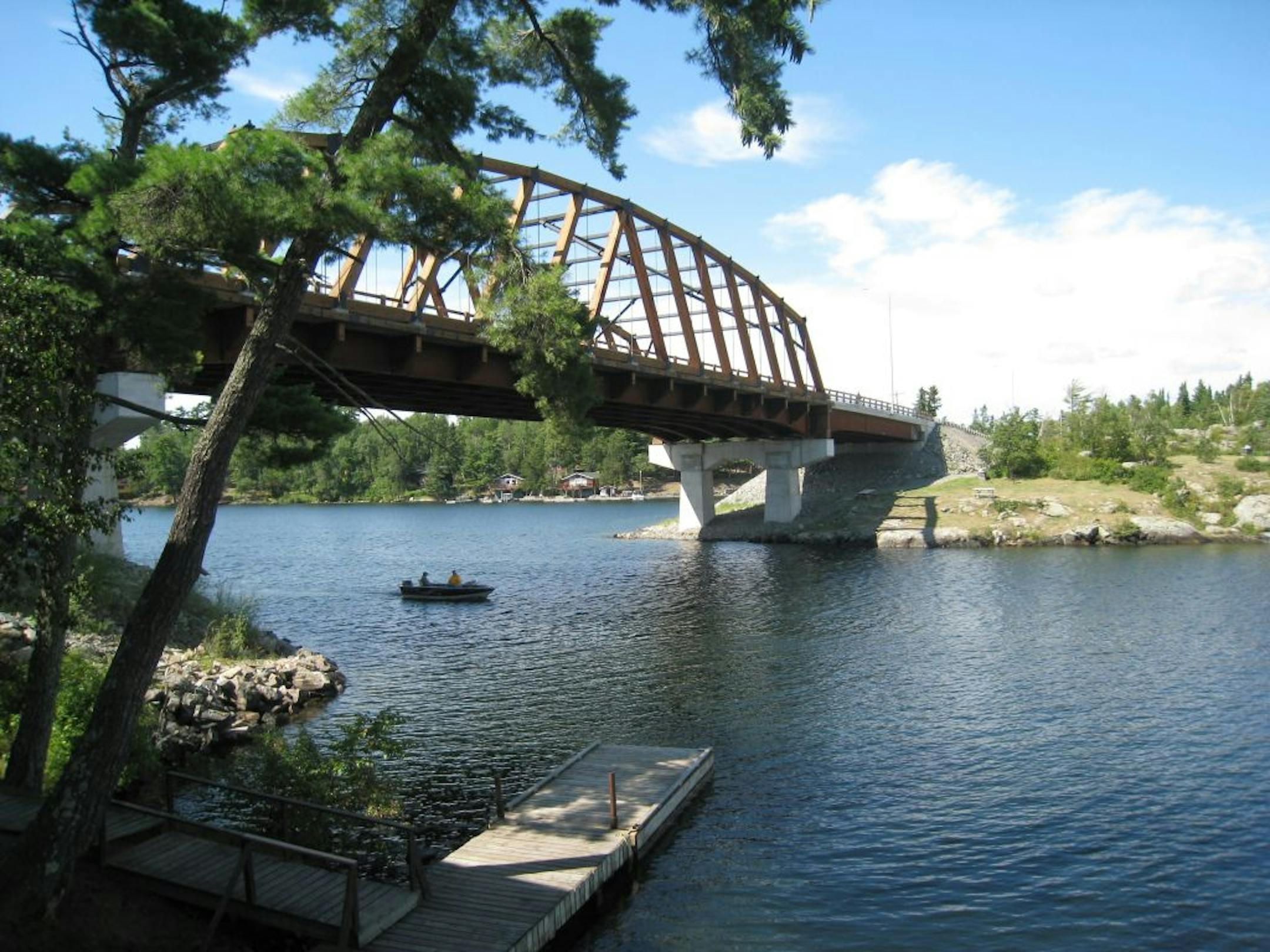The Sioux Narrows bridge is the picturesque crossing point of Hwy. 71. A wooden bridge was replaced in 2007.
