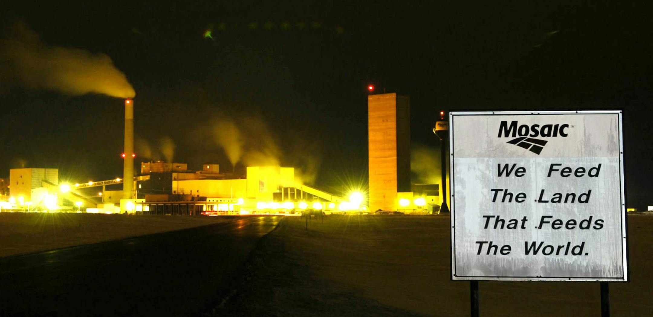 The K2 Postash Mine site near Esterhazy, Saskatchewan is seen late Sunday night Jan. 29, 2006. Fire broke out Sunday in the K2 Potash mine operated by the Minneapolis-based firm Mosaic Company in central Canada, forcing some 70 miners trapped underground to retreat to emergency refuge rooms stocked with oxygen and supplies, a mine official said. (AP Photo/Troy Fleece, CP) ORG XMIT: MIN2013073015515196