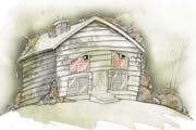 300 dpi Fred Matamoros color illustration of moldy home with sad, red-eye windows. The News Tribune (Tacoma, Wash.) 2007<p> mold house illustration mo