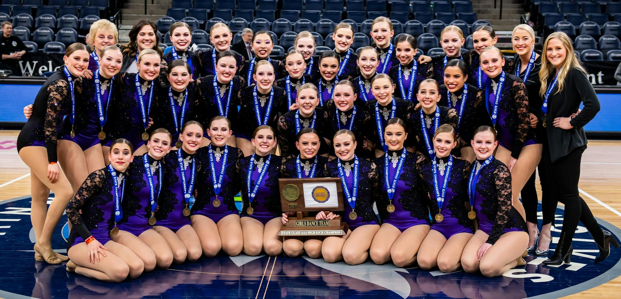 Wayzata dance team after winning the high kick title at the state meet in February. Photo credit is Dave Hanson.