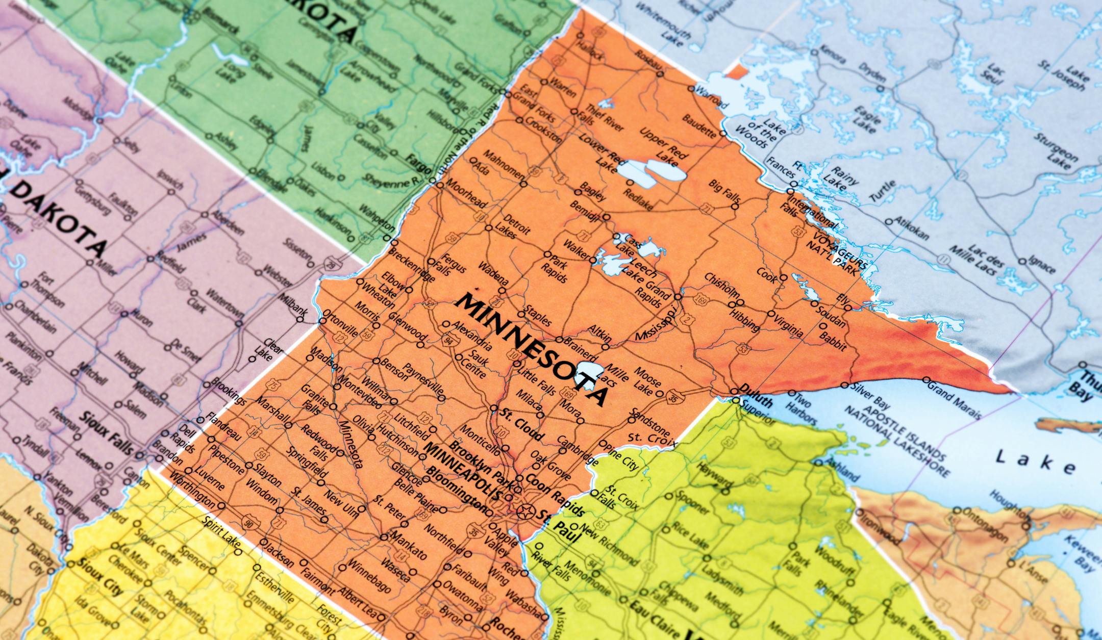 Map of Minnesota State. Selective focus.