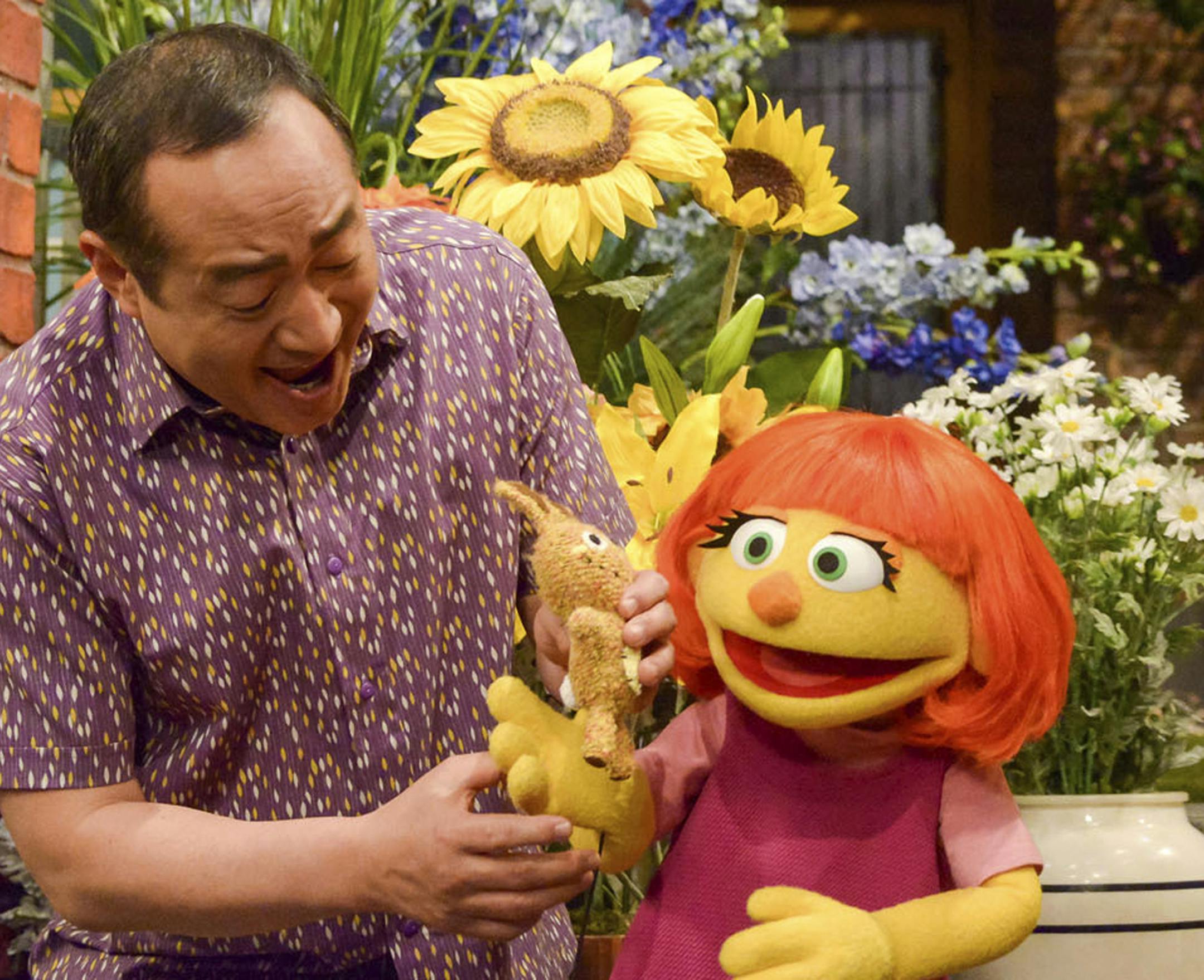 This image released by Sesame Workshop shows Julia, a new autistic muppet character debuting on the 47th Season of "Sesame Street," on April 10, 2017, on both PBS and HBO. (Zach Hyman/Sesame Workshop via AP)