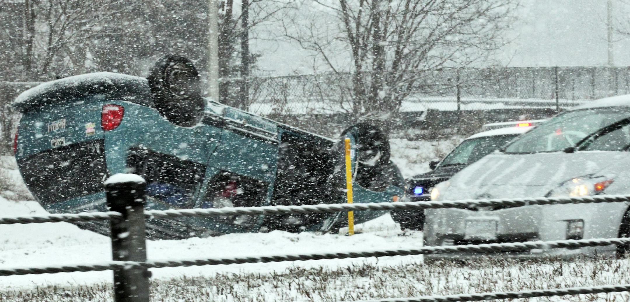 Everywhere in the metro area Sunday, there were crashes. This one, near the intersection of Hwys. 100 and 81 in Robbinsdale, involved an overturned vehicle.