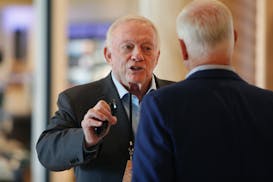 Dallas Cowboys owner Jerry Jones attends the NFL Owners Meetings at the Omni Hotel Monday, May 22, 2023 in Eagan, Minn. (AP Photo/Andy Clayton-King)