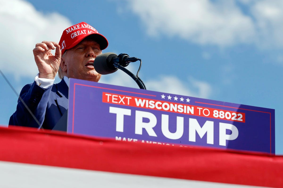 Republican presidential candidate former President Donald Trump speaks at a campaign event Tuesday, June 18, 2024, in Racine, Wis. (AP Photo/Jeffrey P