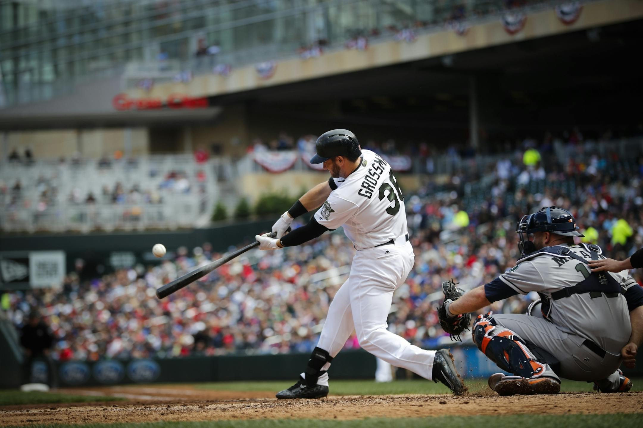 Minnesota's Robbie Grossman (36) homered in the bottom of the seventh inning at Target Field in Minneapolis, Minn. on Monday, May 29, 2017.