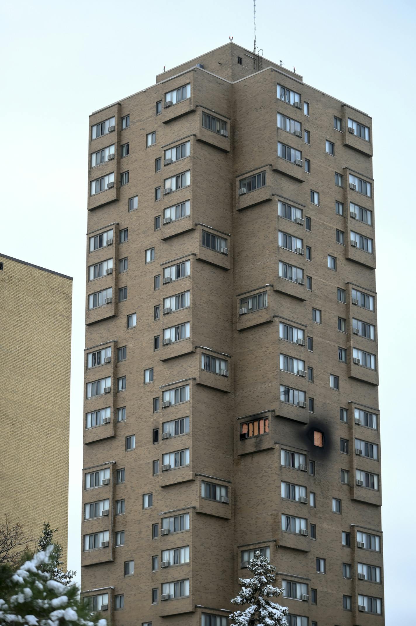 The high rise at 630 Cedar Avenue where an early morning fire left multiple people dead Wednesday, Nov. 27, 2019 in Minneapolis.