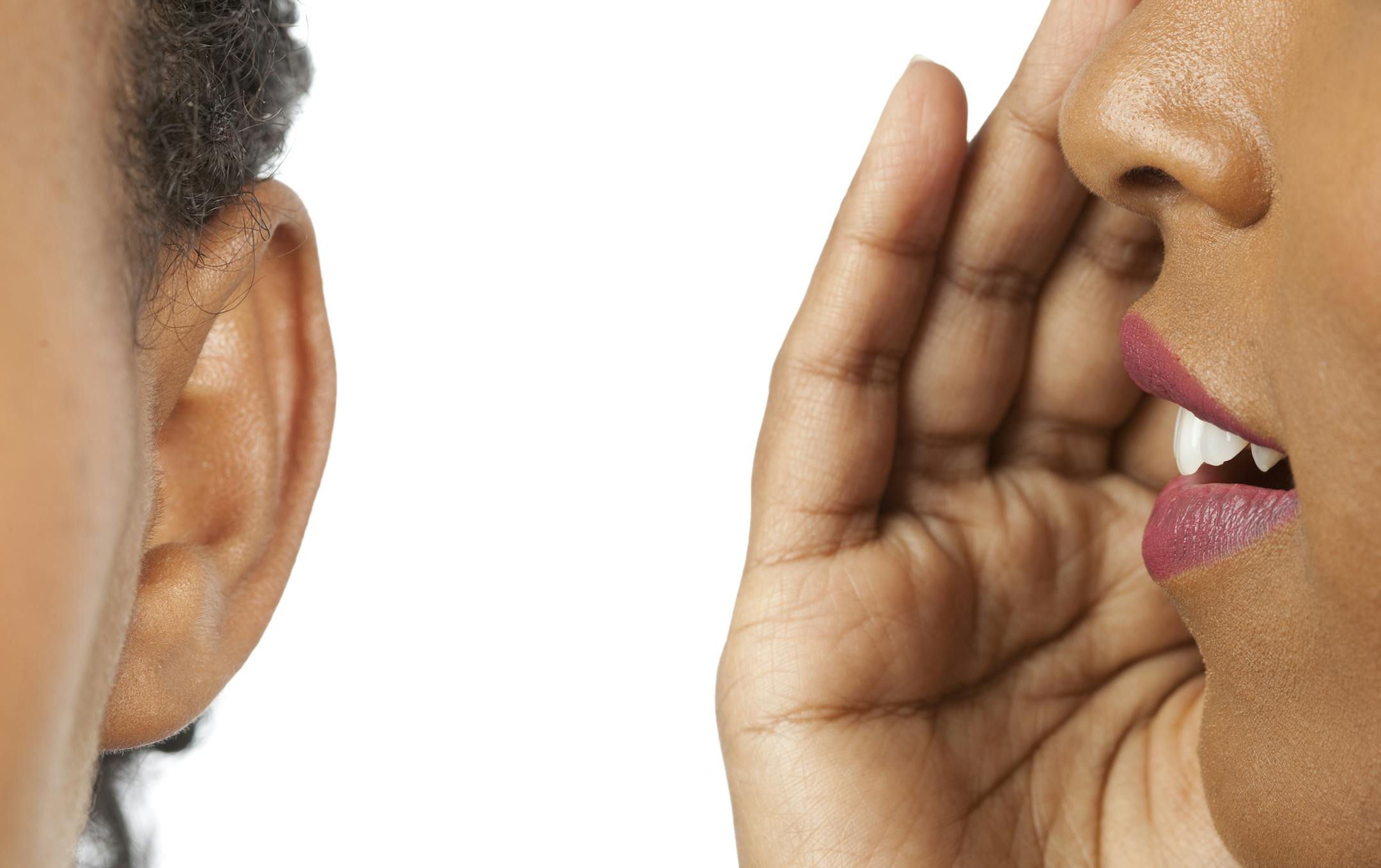 Women whispering and listening to gossip isolated on a white background.