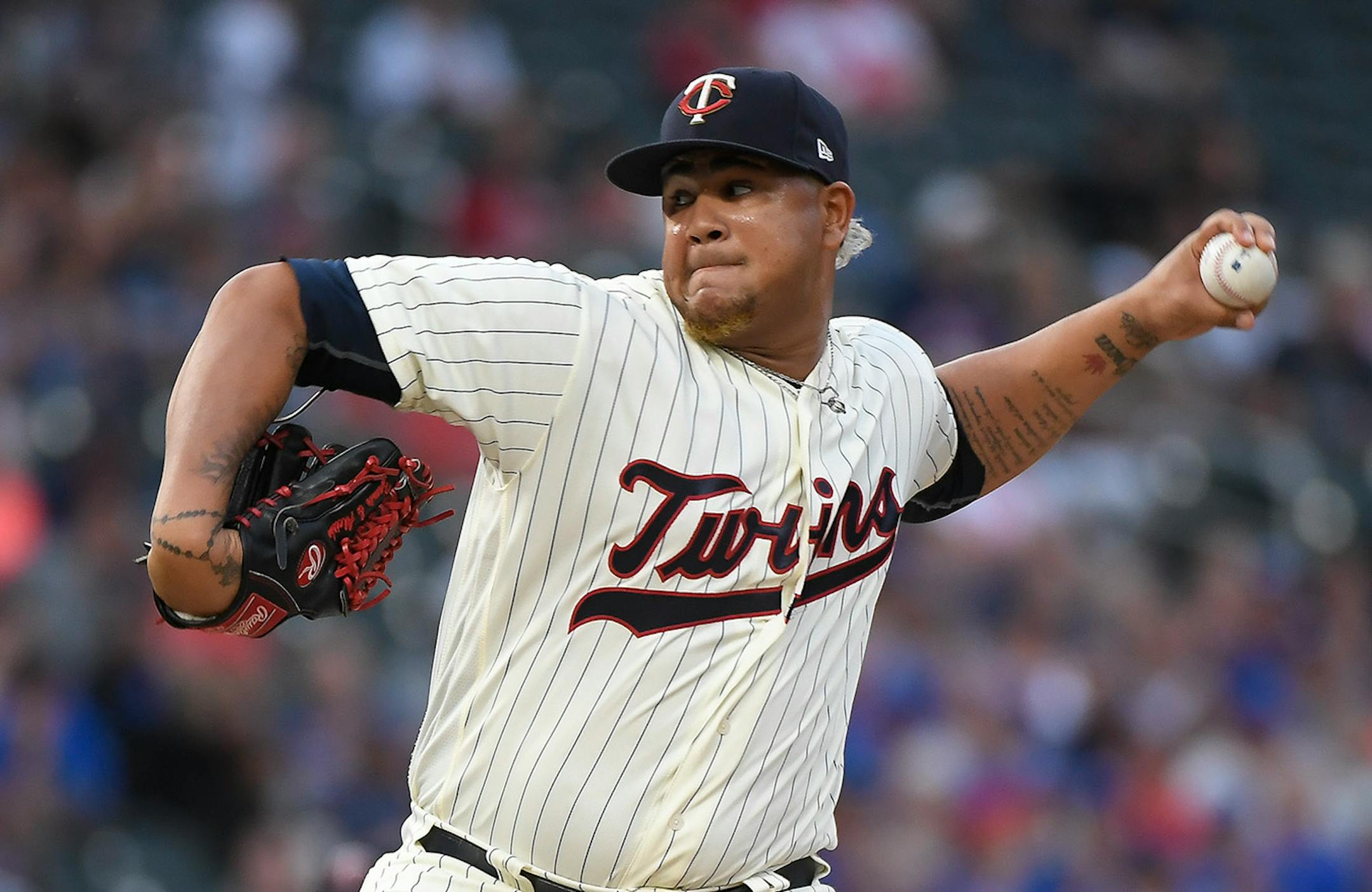 Minnesota Twins starting pitcher Adalberto Mejia (49) threw a pitchin the first inning.