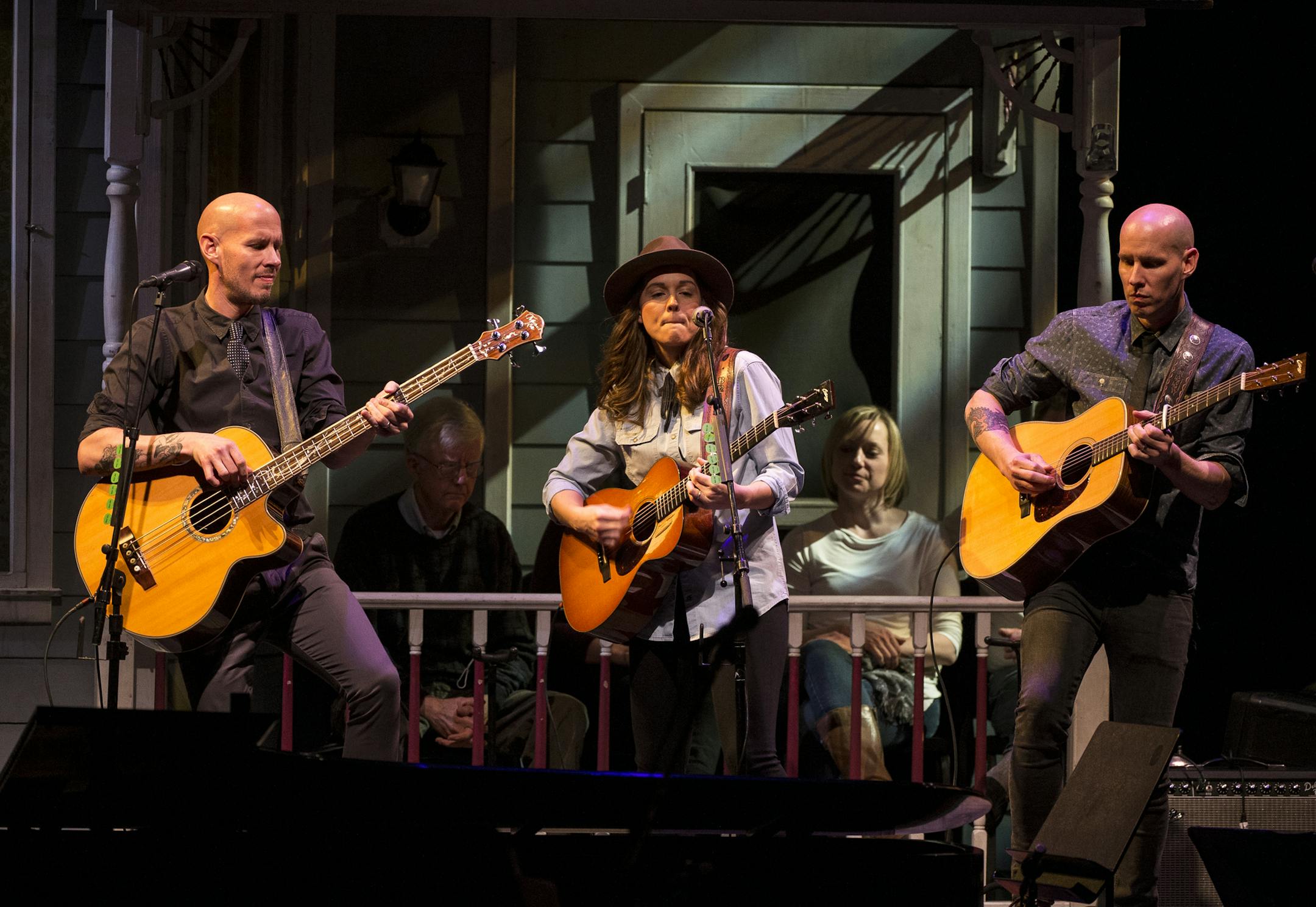 Brandi Carlile, center, performed with bassist Phil Hanseroth and guitarist Tim Hanseroth during Saturday's "A Prairie Home Companion" show at the Fitzgerald Theater. ] (AARON LAVINSKY/STAR TRIBUNE) aaron.lavinsky@startribune.com We photograph "A Prairie Home Companion" as Garrison Keillor's named replacement, musician Chris Thile, hosts his first of two shows on Saturday, Jan. 30, 2016 at the Fitzgerald Theater in St. Paul, Minn.