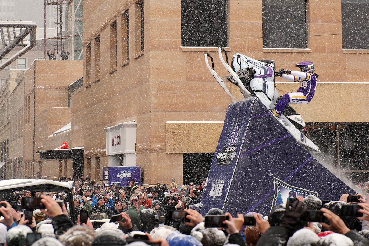 Levi LaValle leapt a snowmobile over Nicollet Mall for the Polaris UpsideDown stunt on Feb. 3.