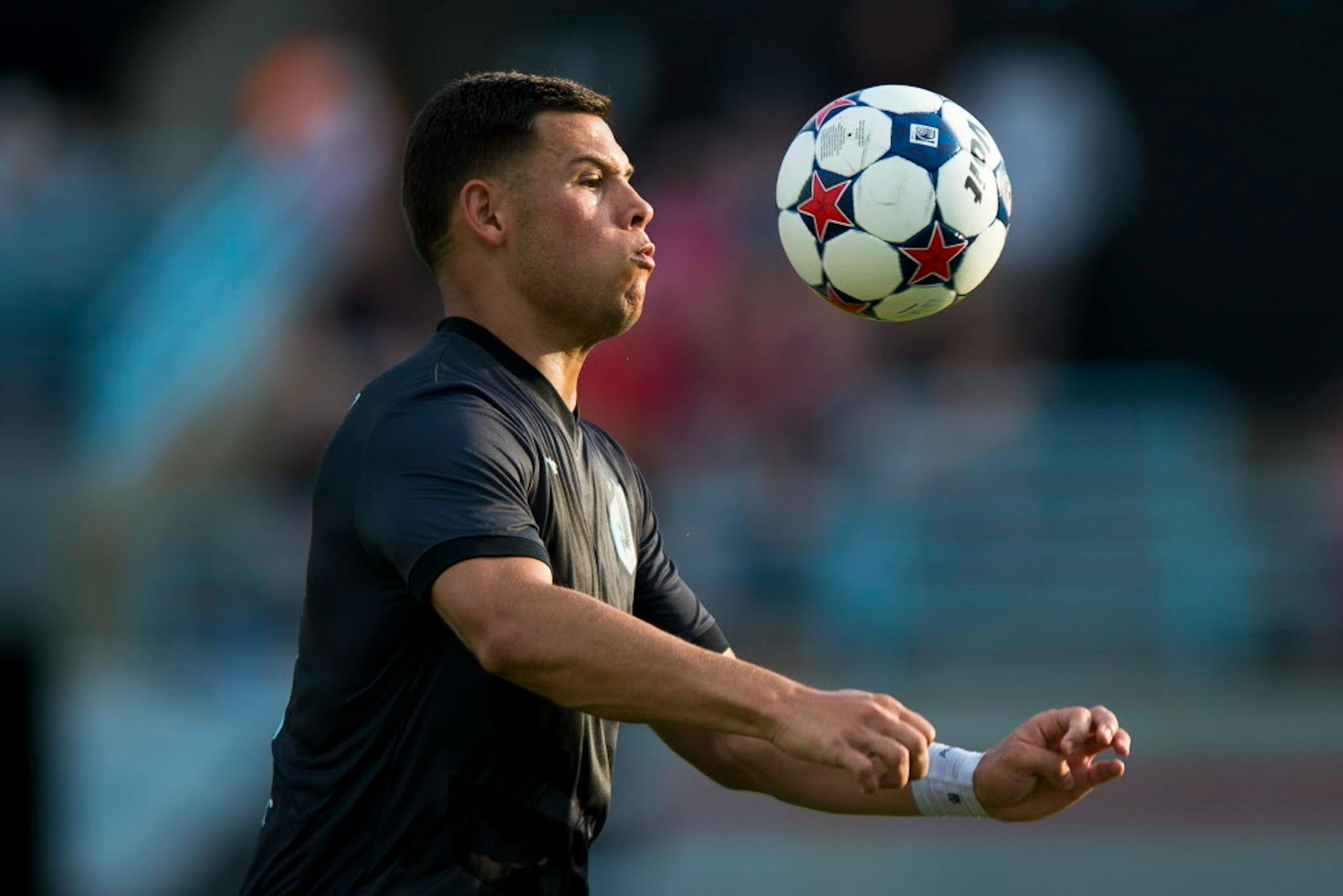 Minnesota forward Christian Ramirez (21) headed the ball in the first half Saturday against Ottawa. ] Aaron Lavinsky � aaron.lavinsky@startribune.com Minnesota United FC played the Ottawa Fury FC on Saturday, July 11, 2015 at the National Sports Center in Blaine.